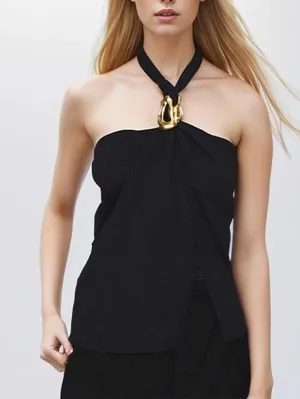 Cecile Backless Metal Buckle Tank Top