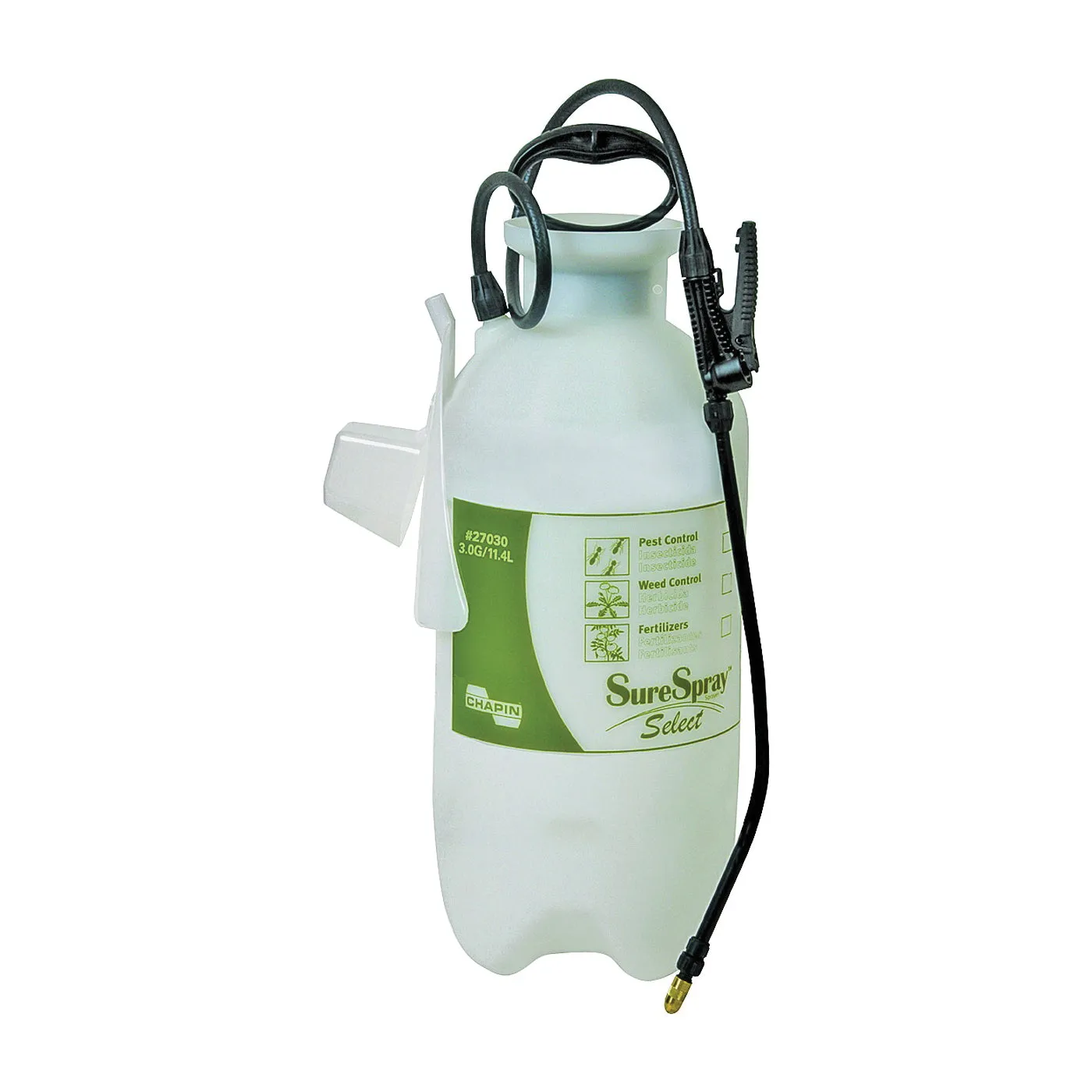 CHAPIN SureSpray 27030 Compression Sprayer, 3 gal Tank, Poly Tank, 34 in L Hose