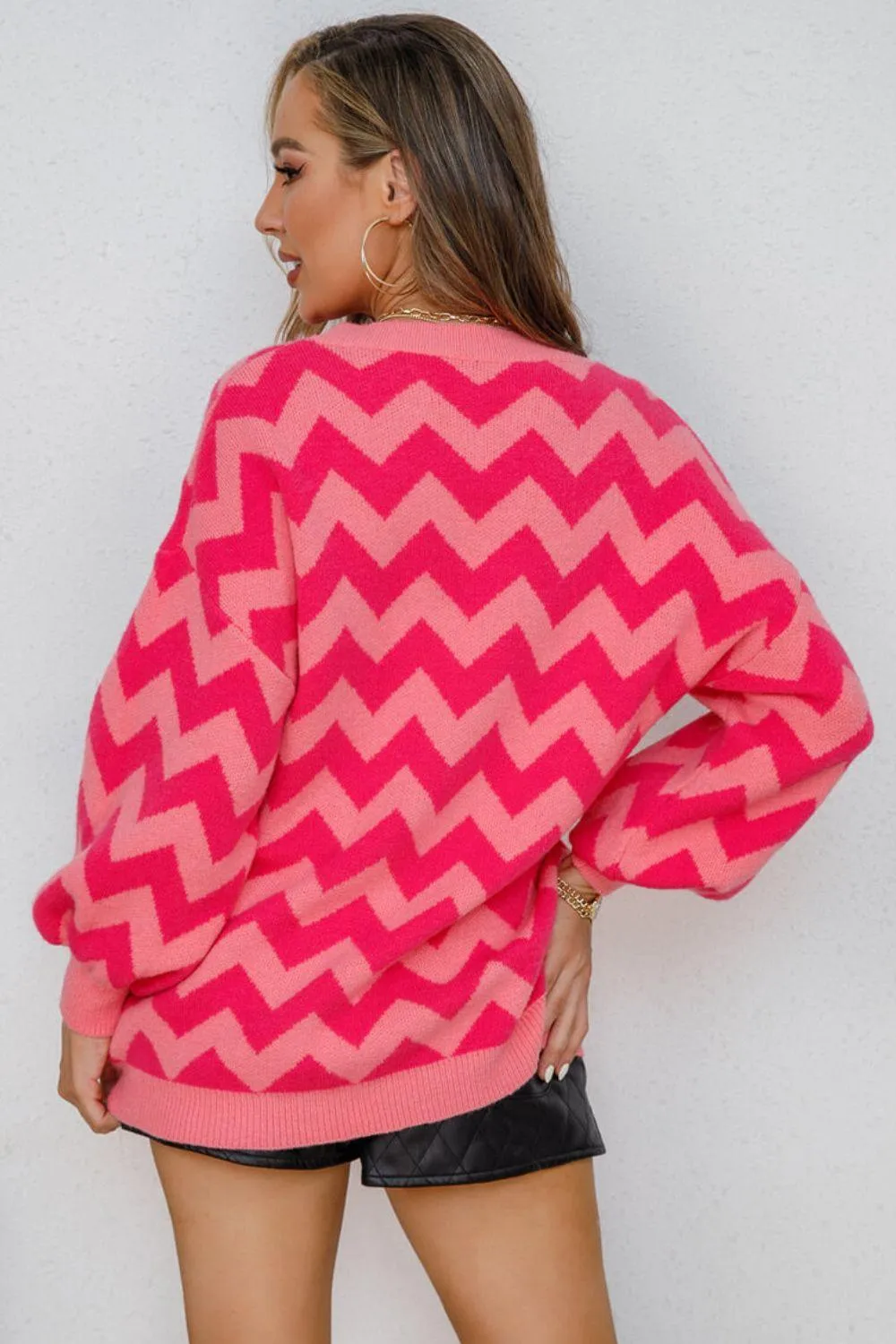 Chevron Lantern Sleeve Tunic Sweater