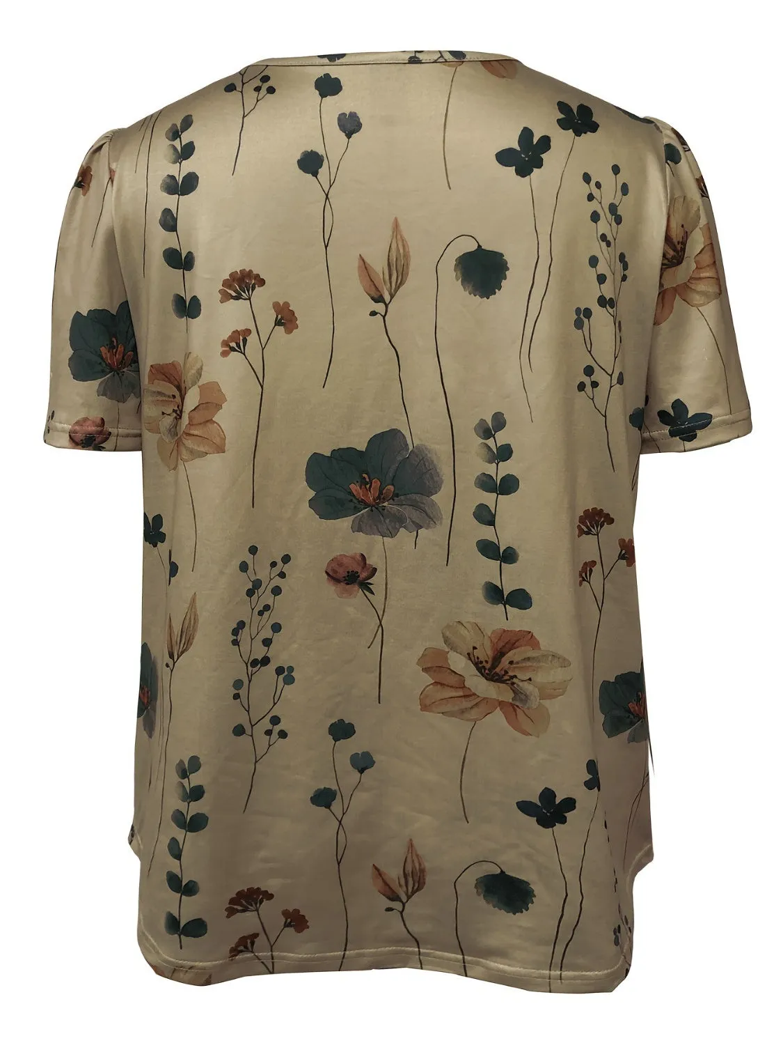 Chic Floral V-Neck Short Sleeve Tunic Shirt