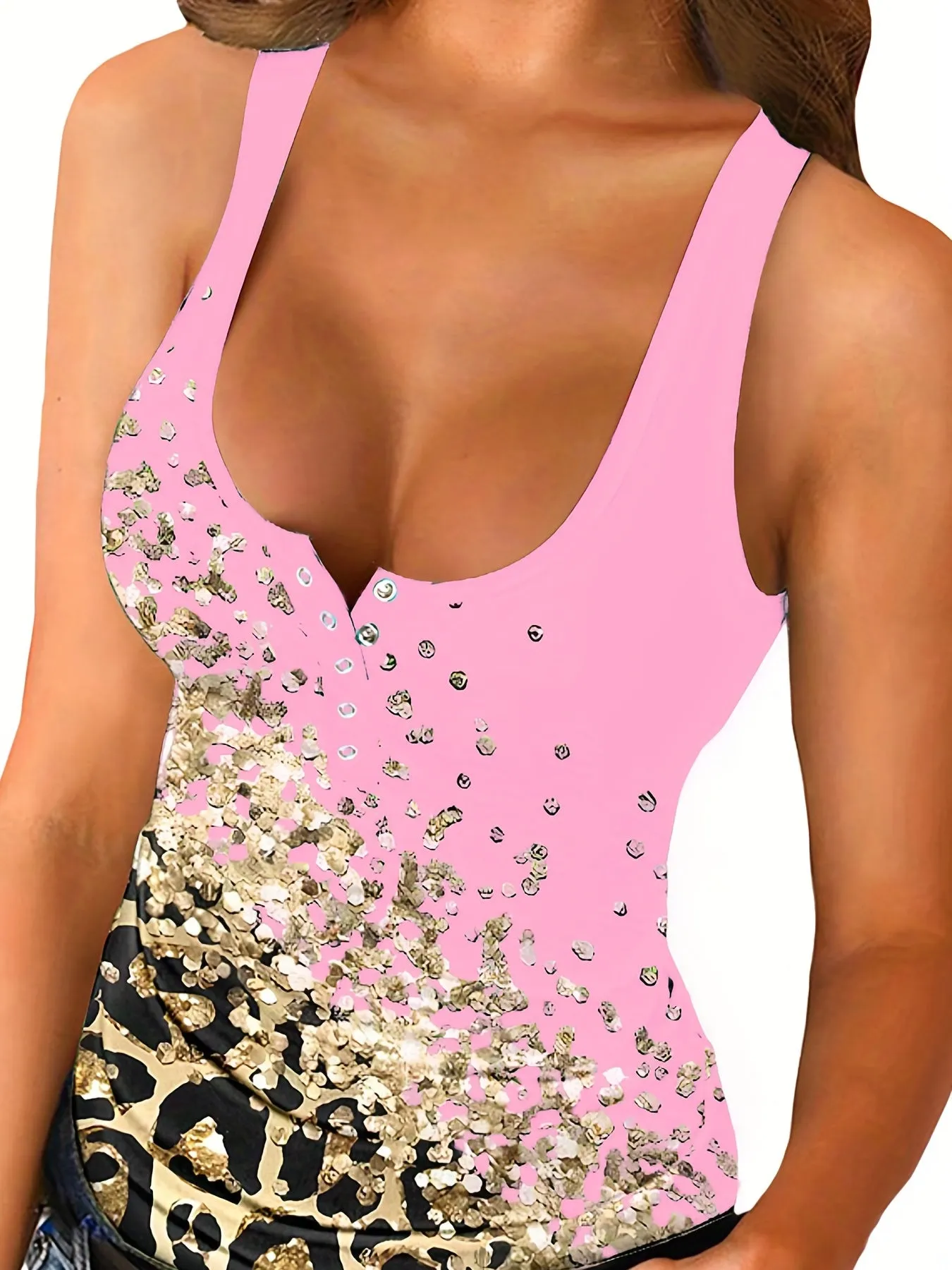 Chic Leopard Print Tank Sleeveless Summer Top for Women