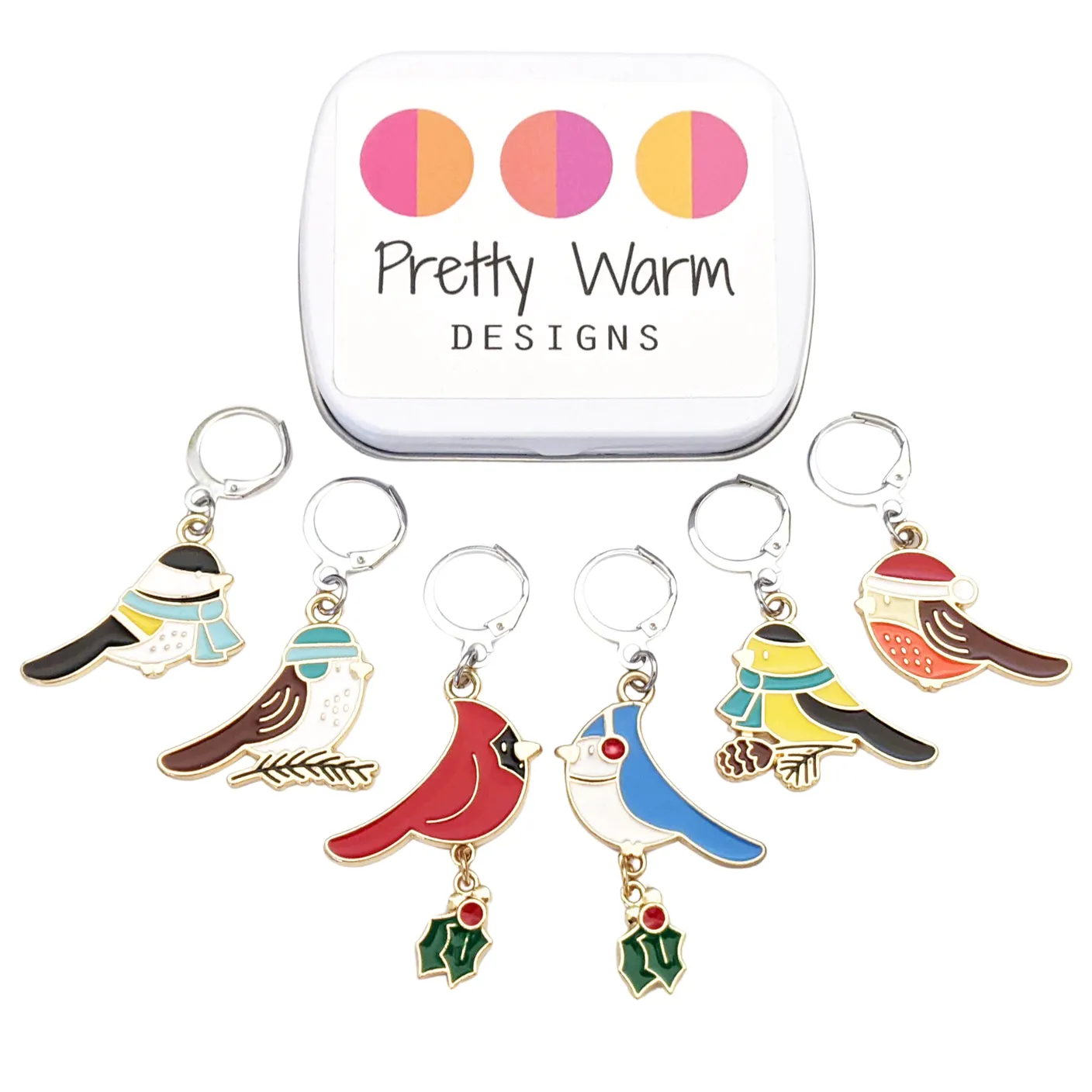 Christmas Birds Locking Stitch Markers Set of 6 with Storage Tin - Crochet Accessories