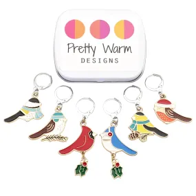 Christmas Birds Locking Stitch Markers Set of 6 with Storage Tin - Crochet Accessories