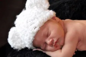 Cloudy White Newborn Teddy Bear Hat