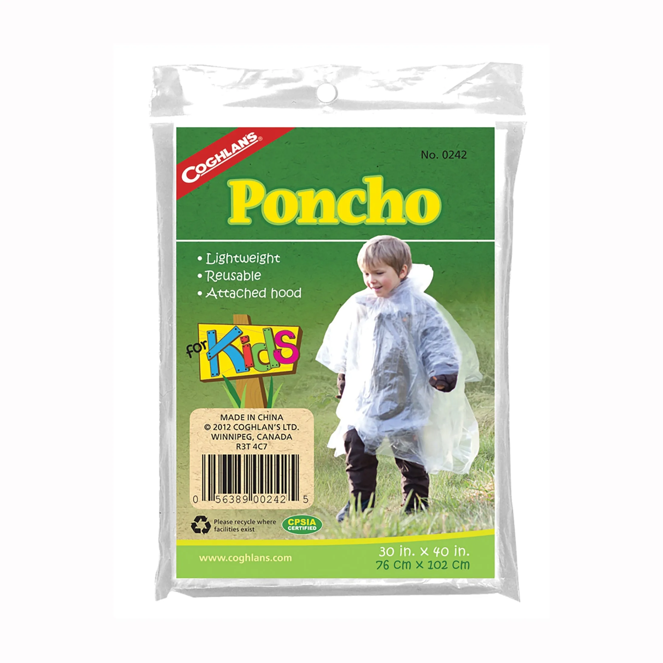 COGHLAN'S 0242 Poncho, One-Size, Plastic, Clear, Attached Collar