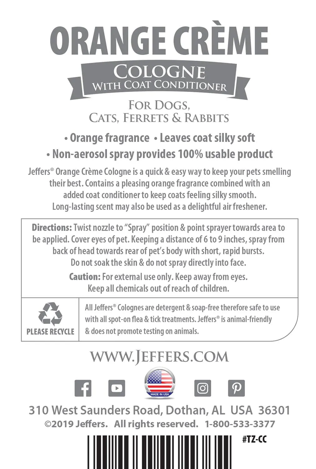 Colognes for Pets by Jeffers, 16 oz