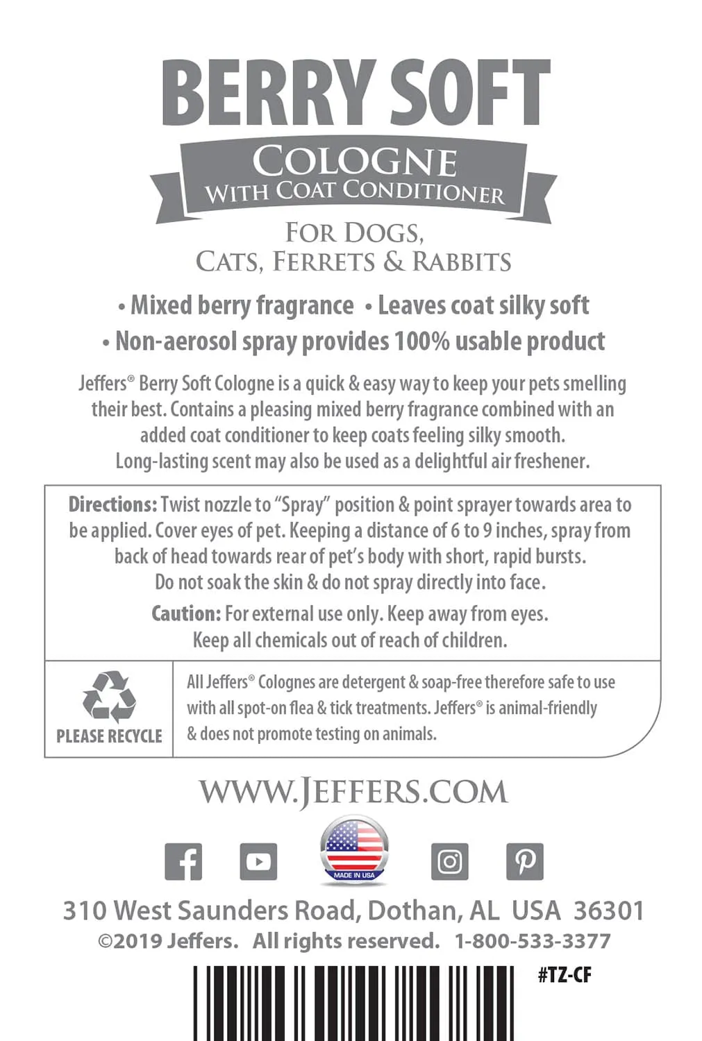 Colognes for Pets by Jeffers, 16 oz