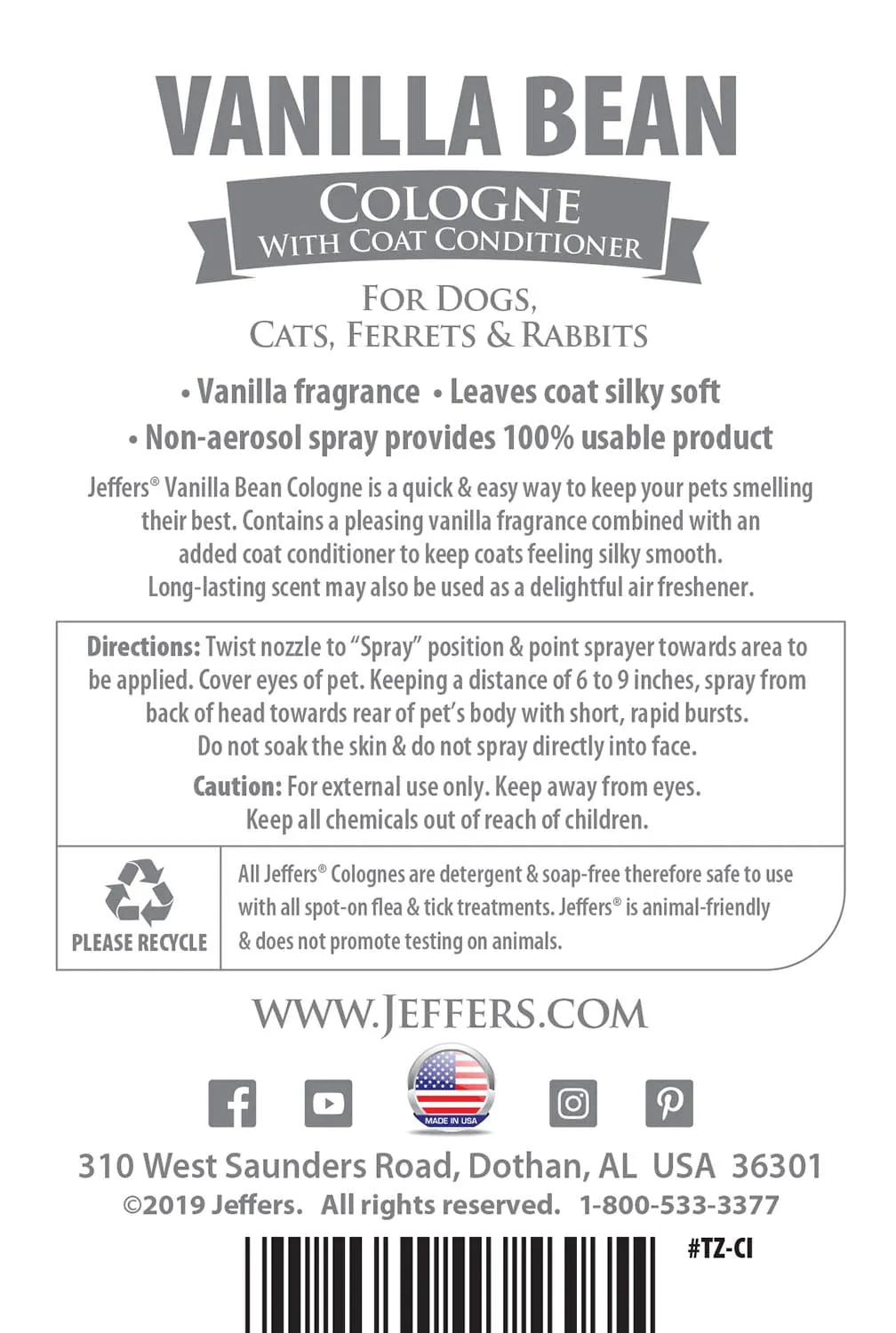 Colognes for Pets by Jeffers, 16 oz