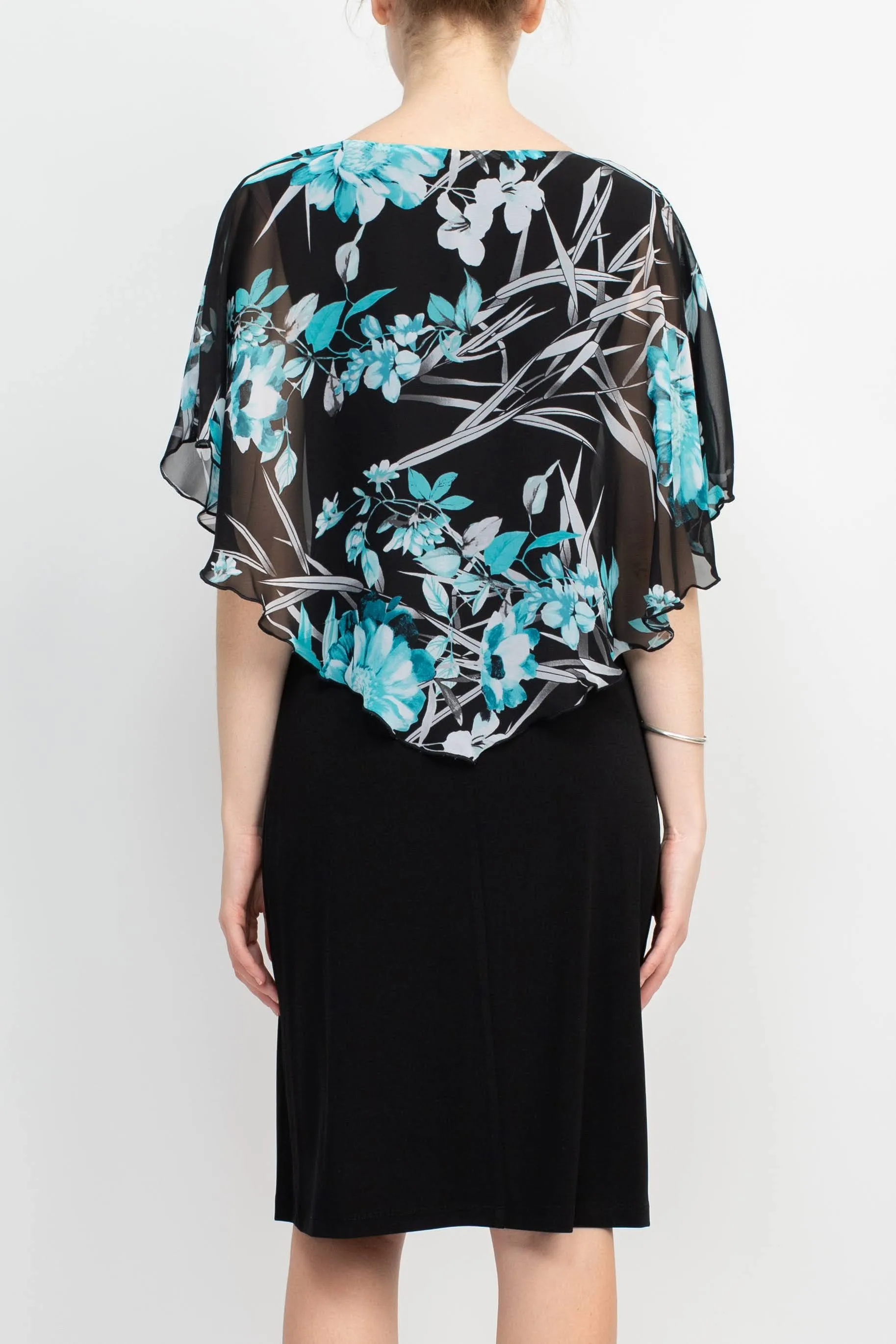 Connected Apparel V-Neck Floral Print Cape Sleeve Chiffon & ITY Dress