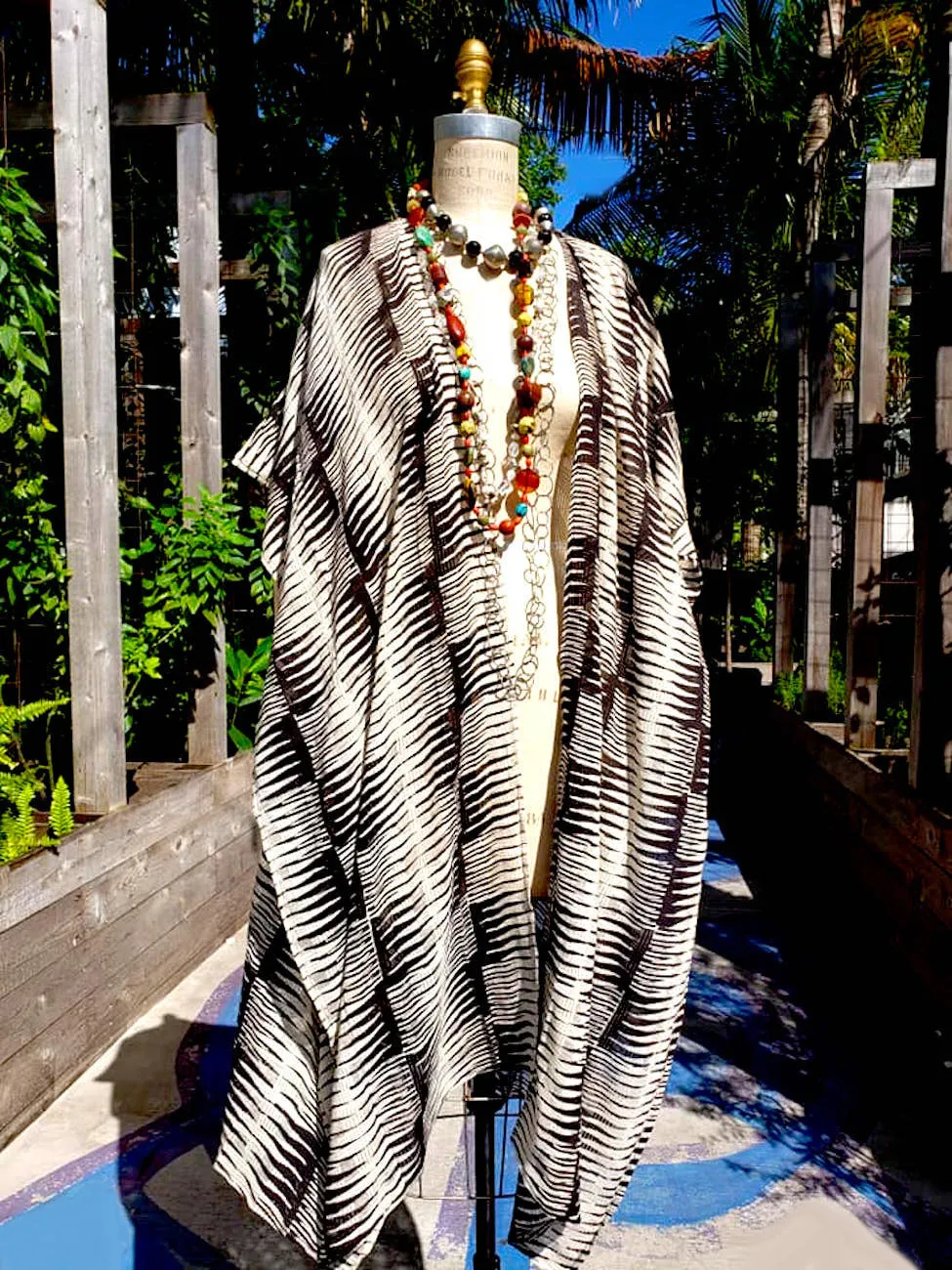 Cotton Hand Blocked Long Kimono Cape