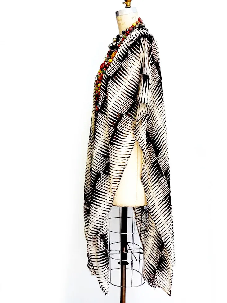 Cotton Hand Blocked Long Kimono Cape