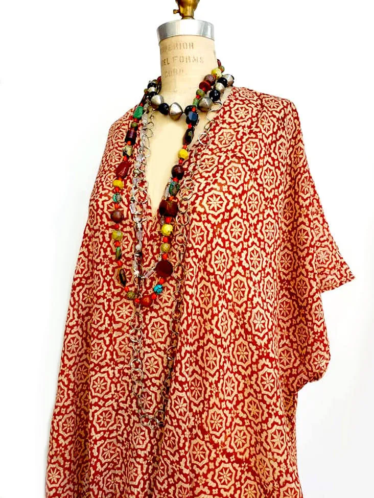 Cotton Hand Blocked Long Kimono Cape