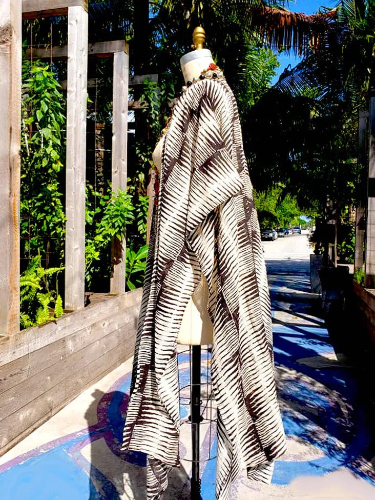 Cotton Hand Blocked Long Kimono Cape