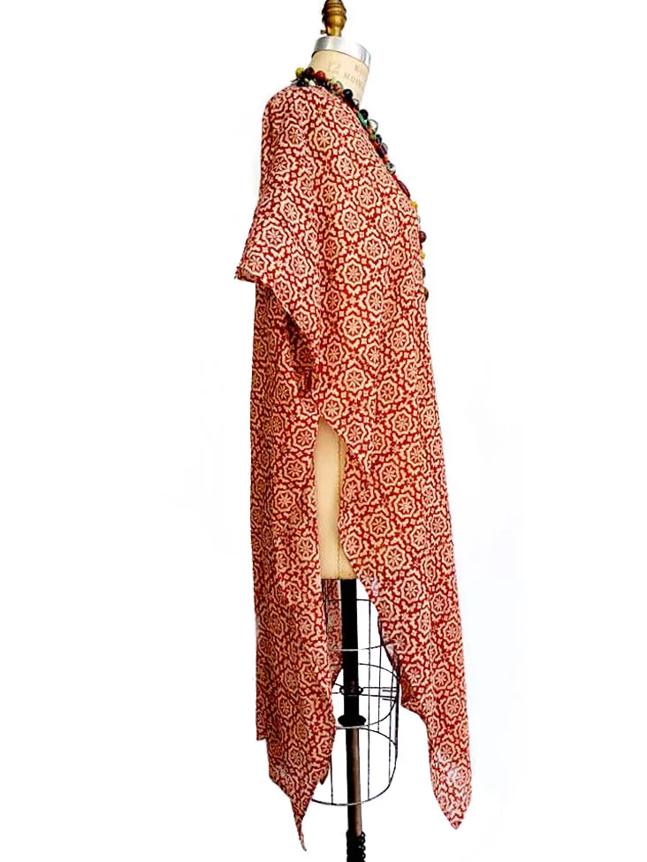 Cotton Hand Blocked Long Kimono Cape