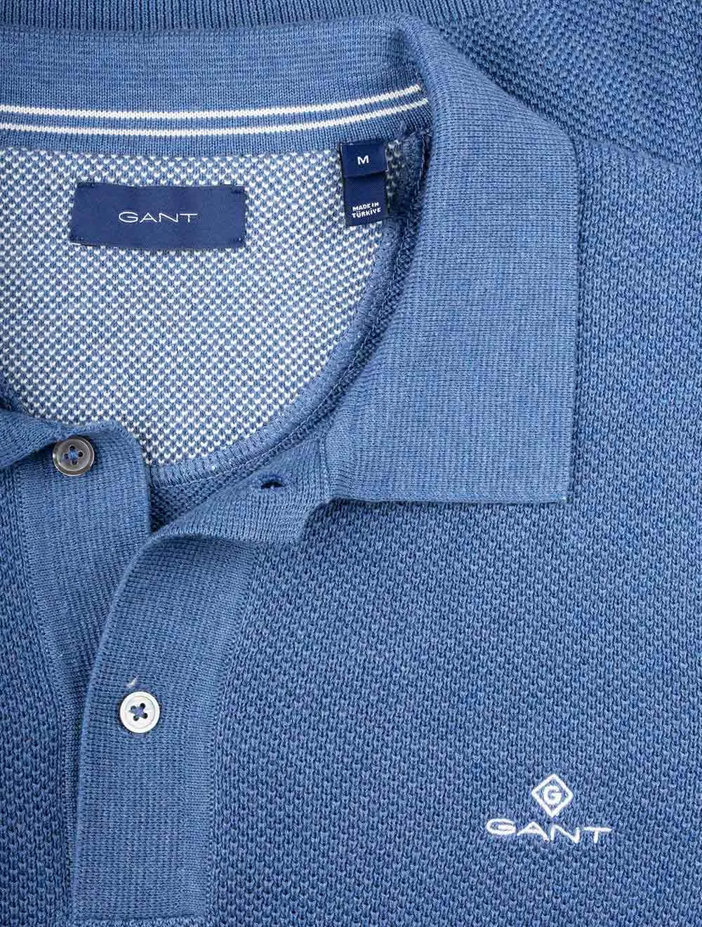 Cotton Piqué Polo Sweater Denim Blue Melange