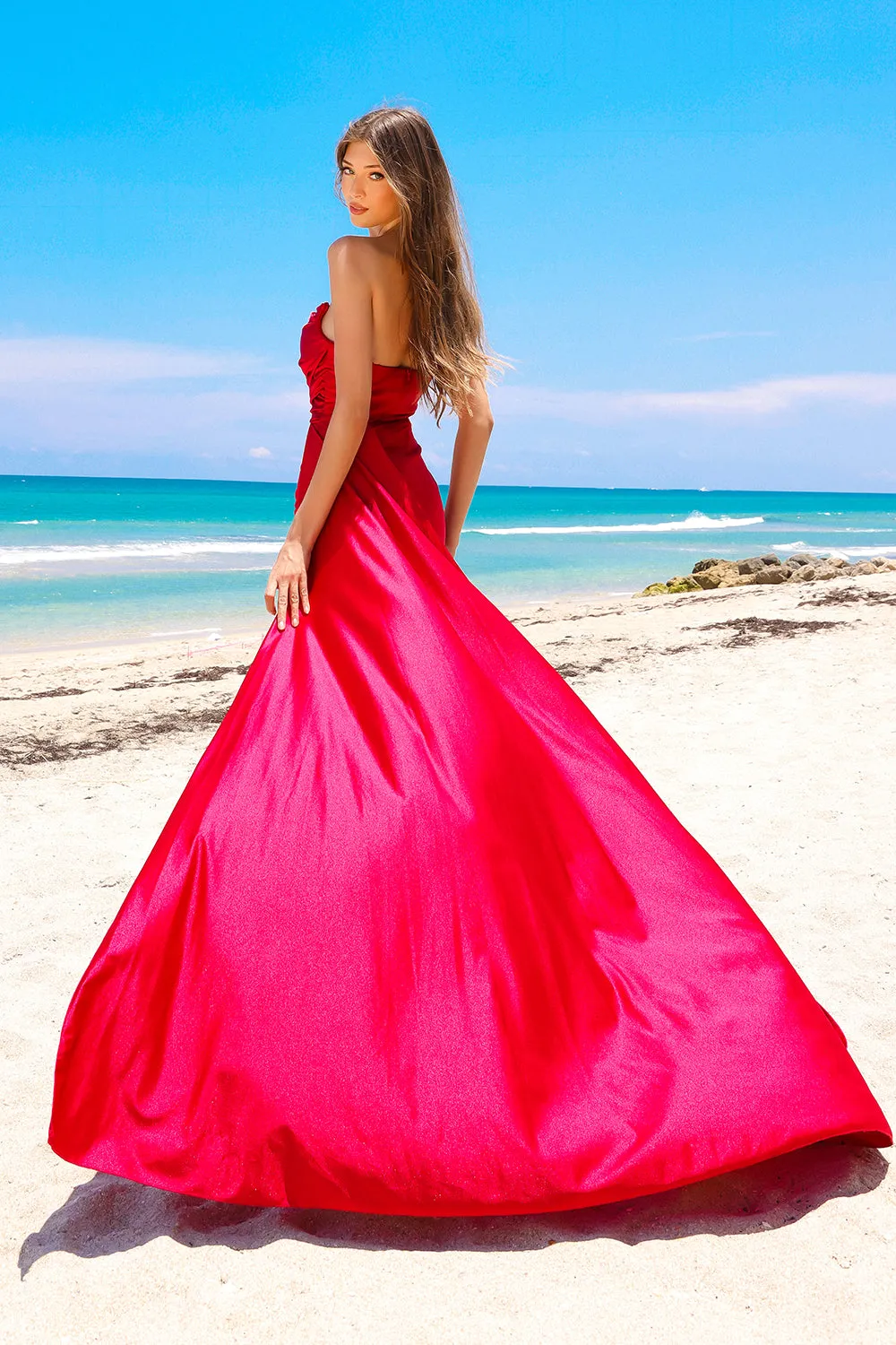 Cowl Neck Open Zipper Back Side Slit Side Cape Long Prom Dress