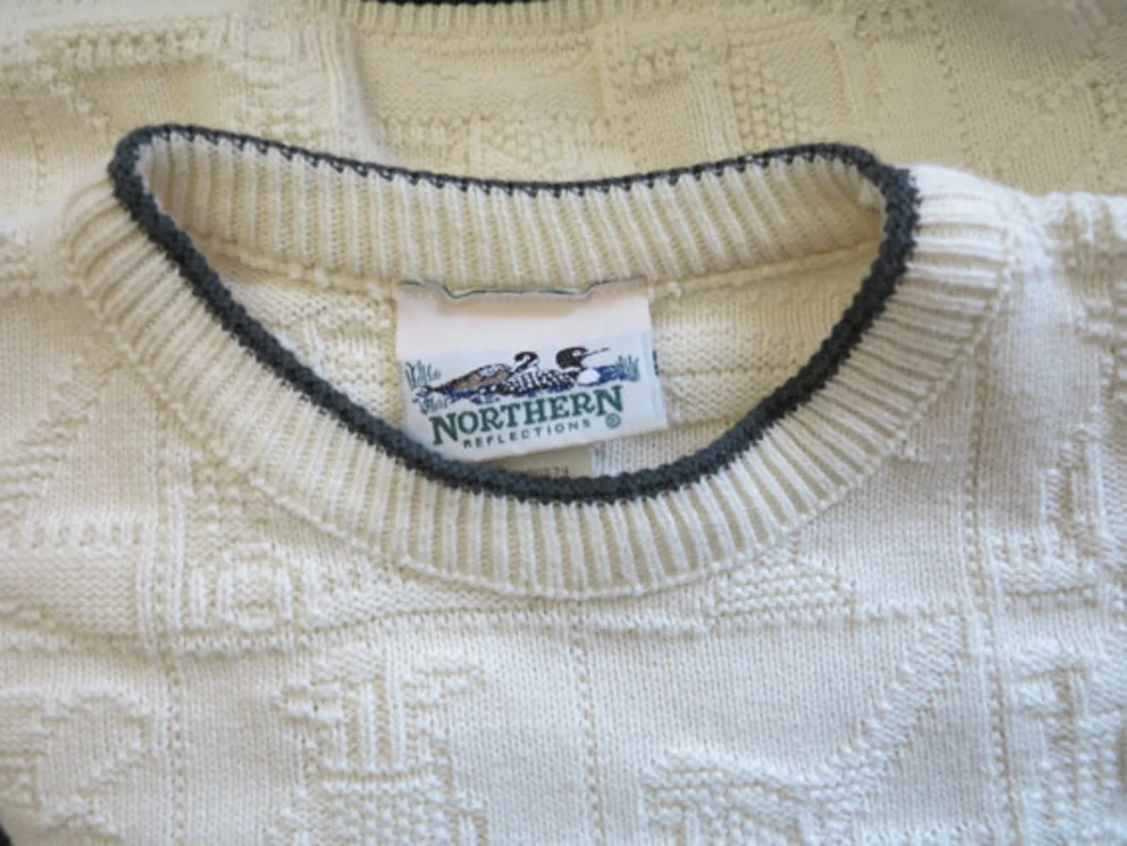 Cream Colored Intricately Knitted Golf-Themed Sweater