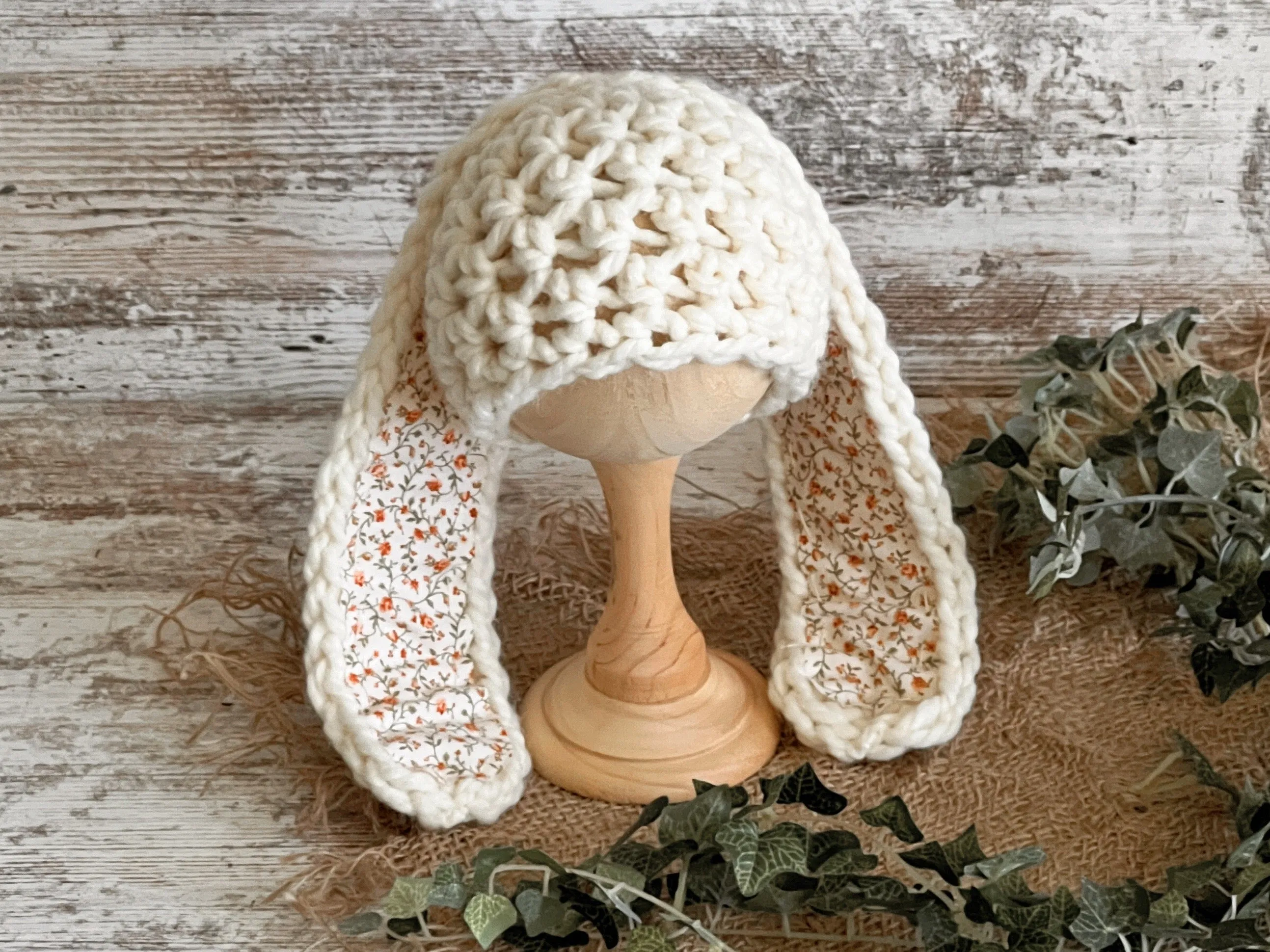 Cream Long Ear Newborn Baby Bunny Hat