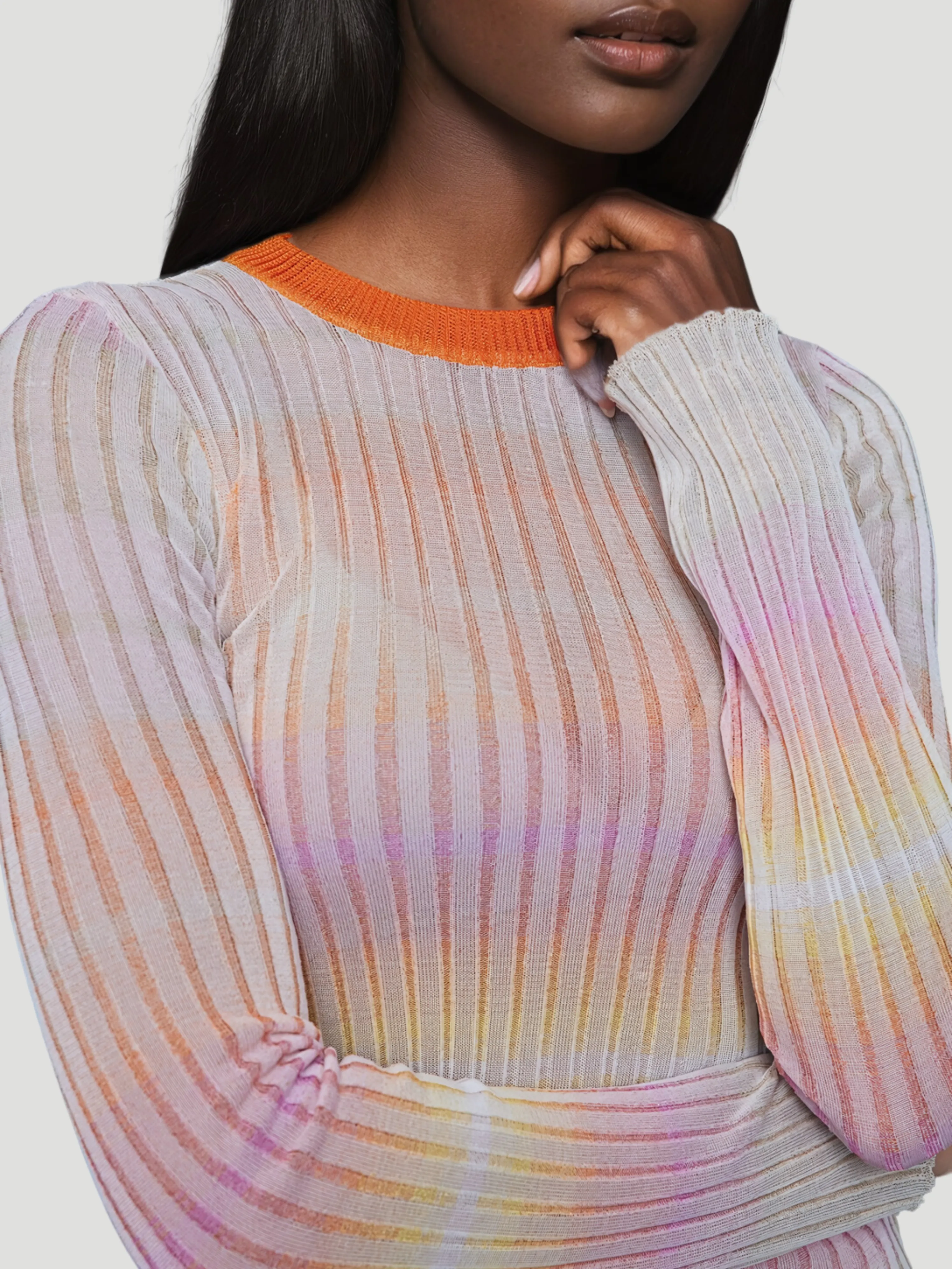 Crewneck Sweater in Orange with Contrast Collar