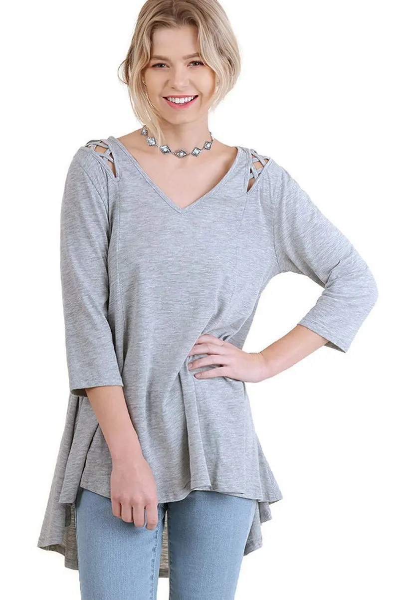 Criss Cross Cutout Detail Tunic, Heather Grey