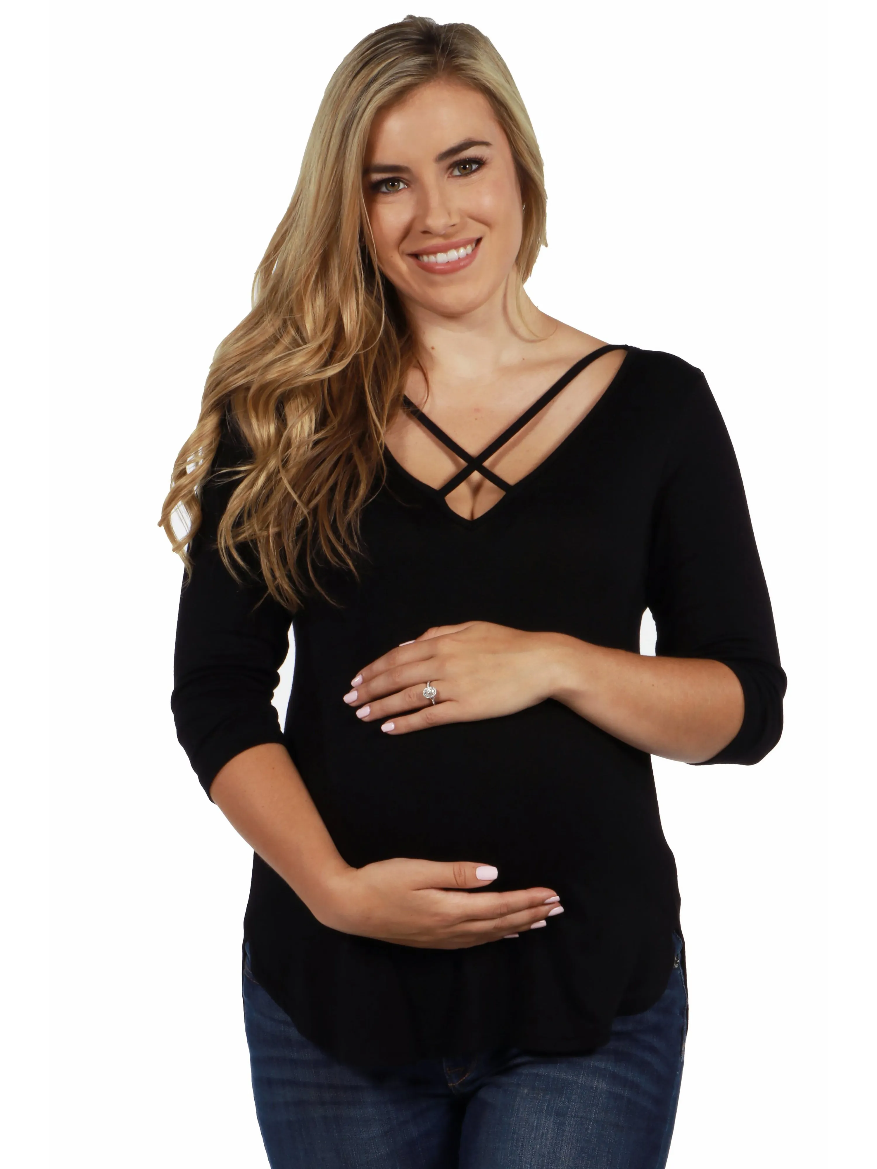 Criss Cross Round Hemline Maternity Tunic Top