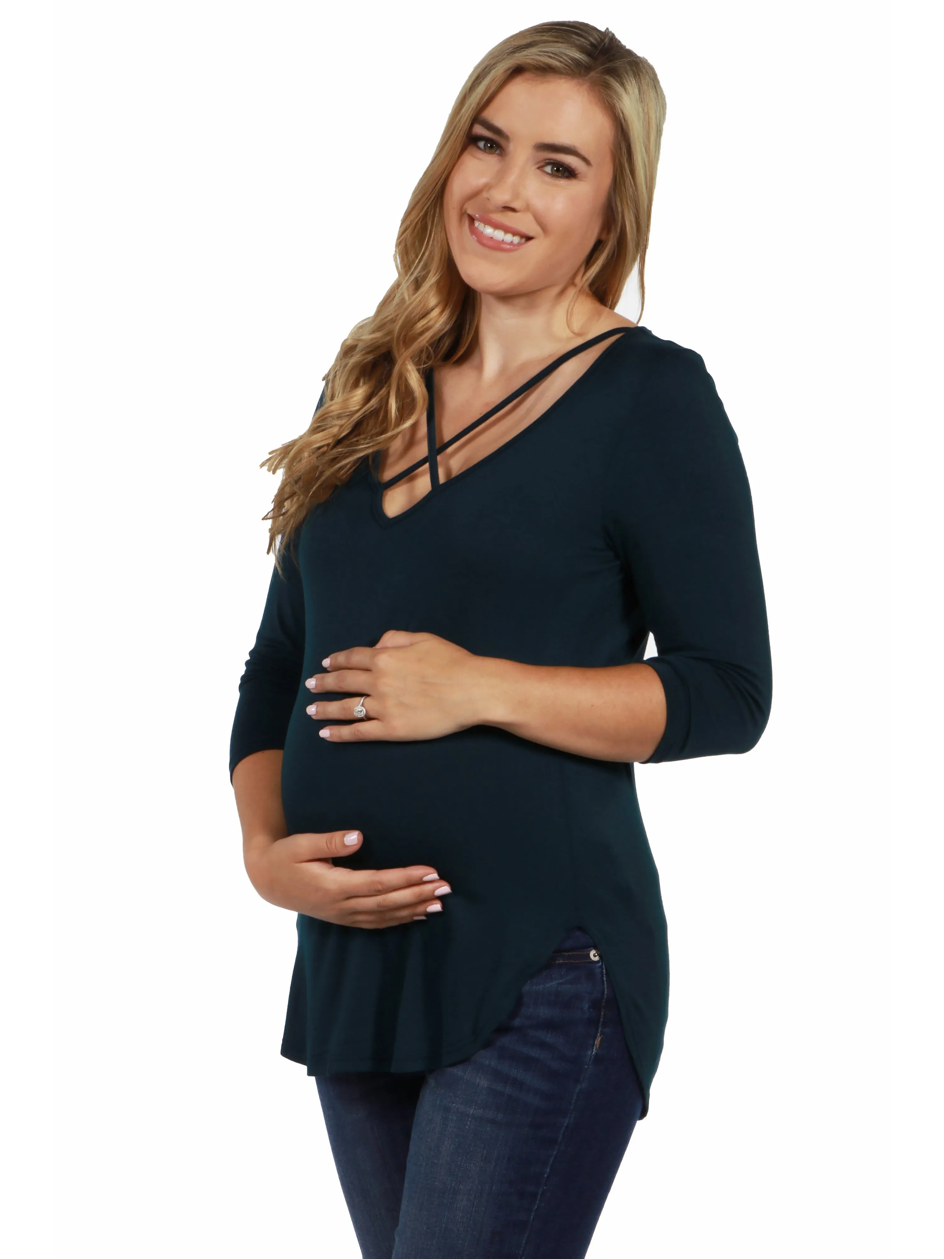 Criss Cross Round Hemline Maternity Tunic Top