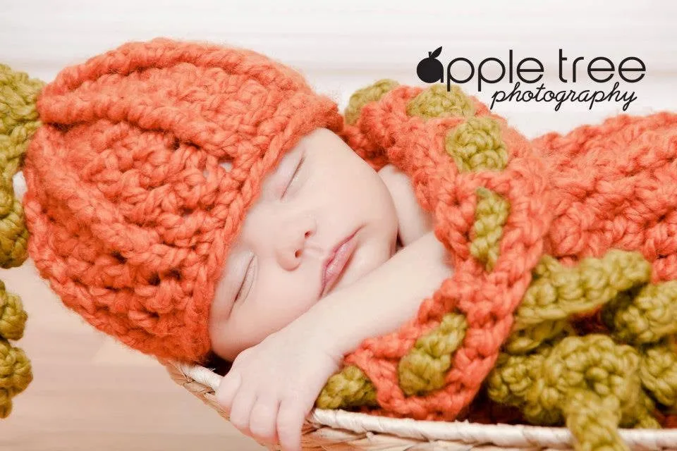 Crochet Pattern for Halloween Chunky Pumpkin Beanie Hat and Baby Cocoon | Crochet Pumpkin Cocoon Pattern | Baby Cocoon Crocheting Pattern | DIY Written Crochet Instructions