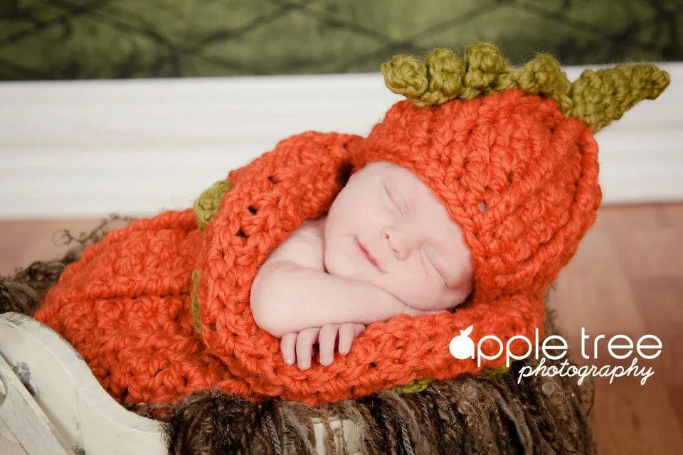 Crochet Pattern for Halloween Chunky Pumpkin Beanie Hat and Baby Cocoon | Crochet Pumpkin Cocoon Pattern | Baby Cocoon Crocheting Pattern | DIY Written Crochet Instructions