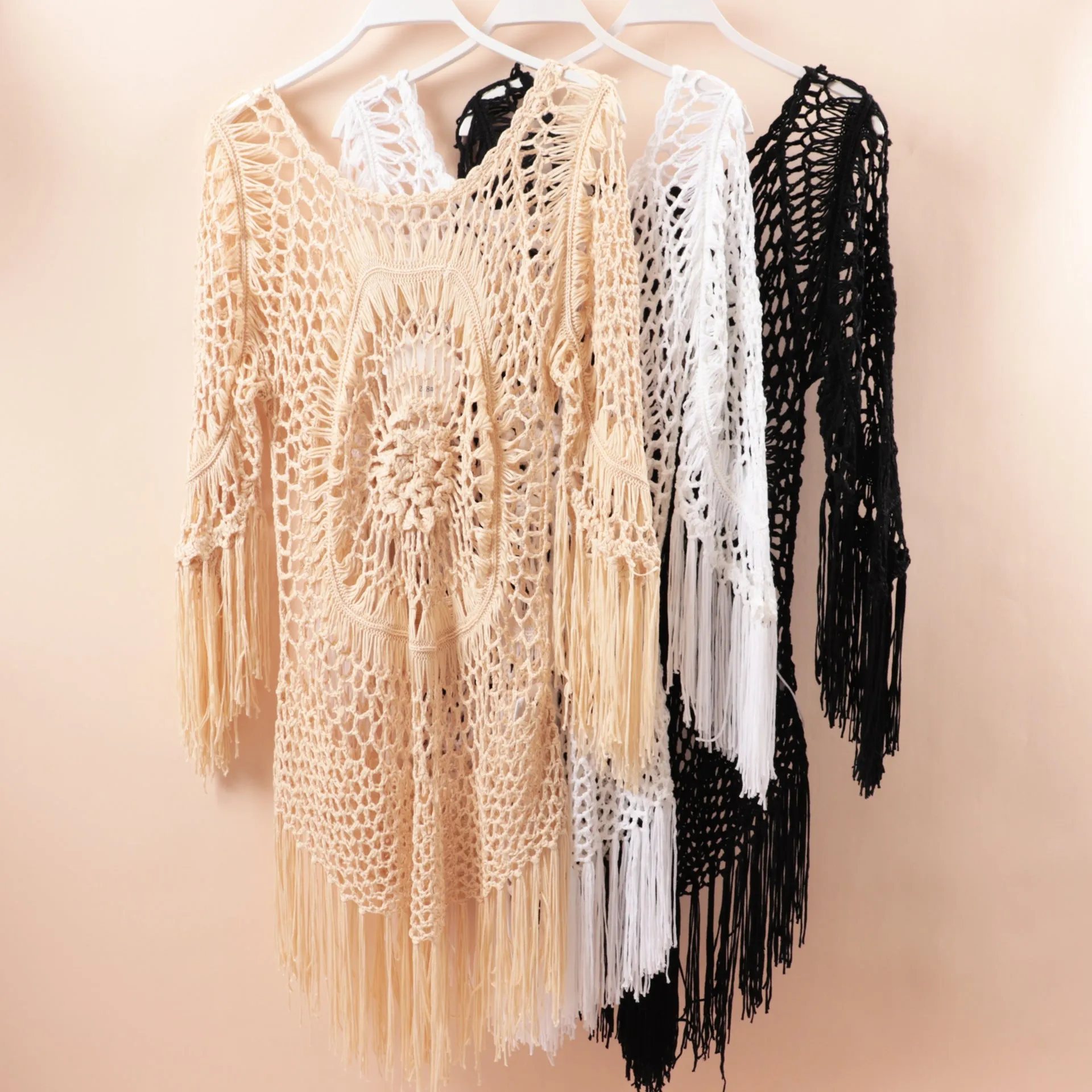 CUPSHE White Crochet Bikini Cover Up with Fringe Trim Women Sexy Hollow Tunic Beach Dress Summer Bathing Suit Beachwear