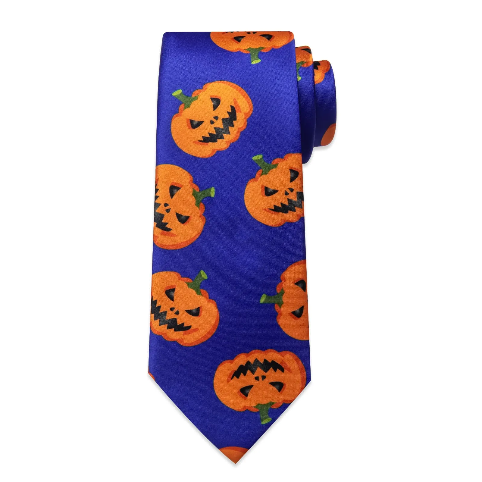 DiBanGu Blue Orange Halloween Pumpkin Necktie Pocket Square Cufflinks Set