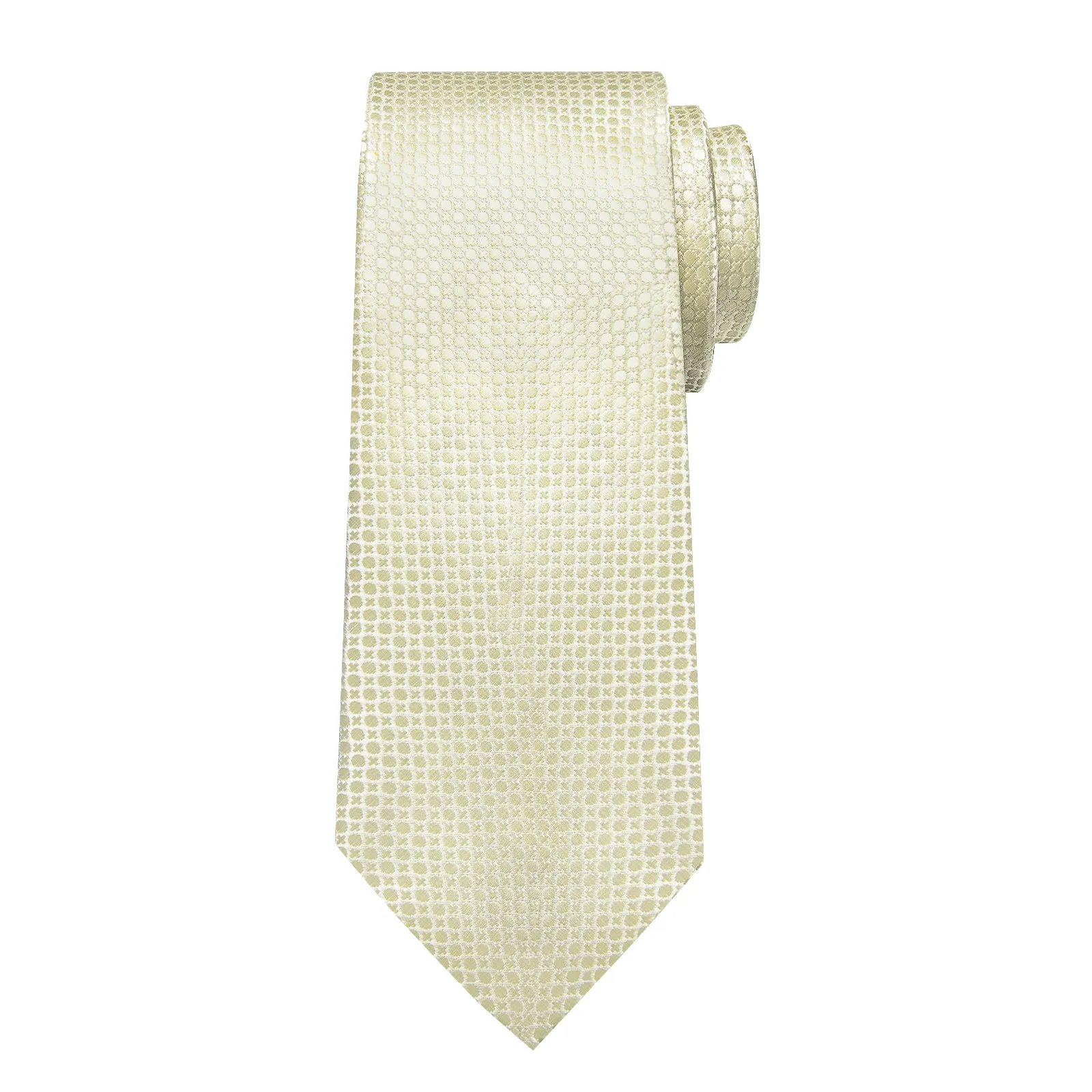 DiBanGu Champagne Tie Cream Geometric Men's Tie Pocket Square Cufflinks Set