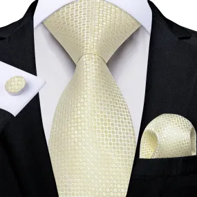 DiBanGu Champagne Tie Cream Geometric Men's Tie Pocket Square Cufflinks Set