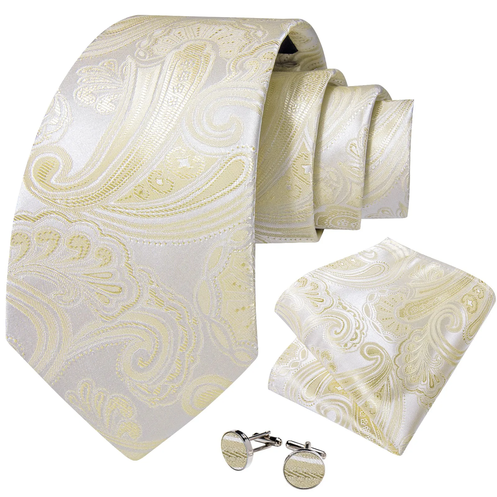 DiBanGu Champagne Tie Floral Men's Tie Pocket Square Handkerchief Set