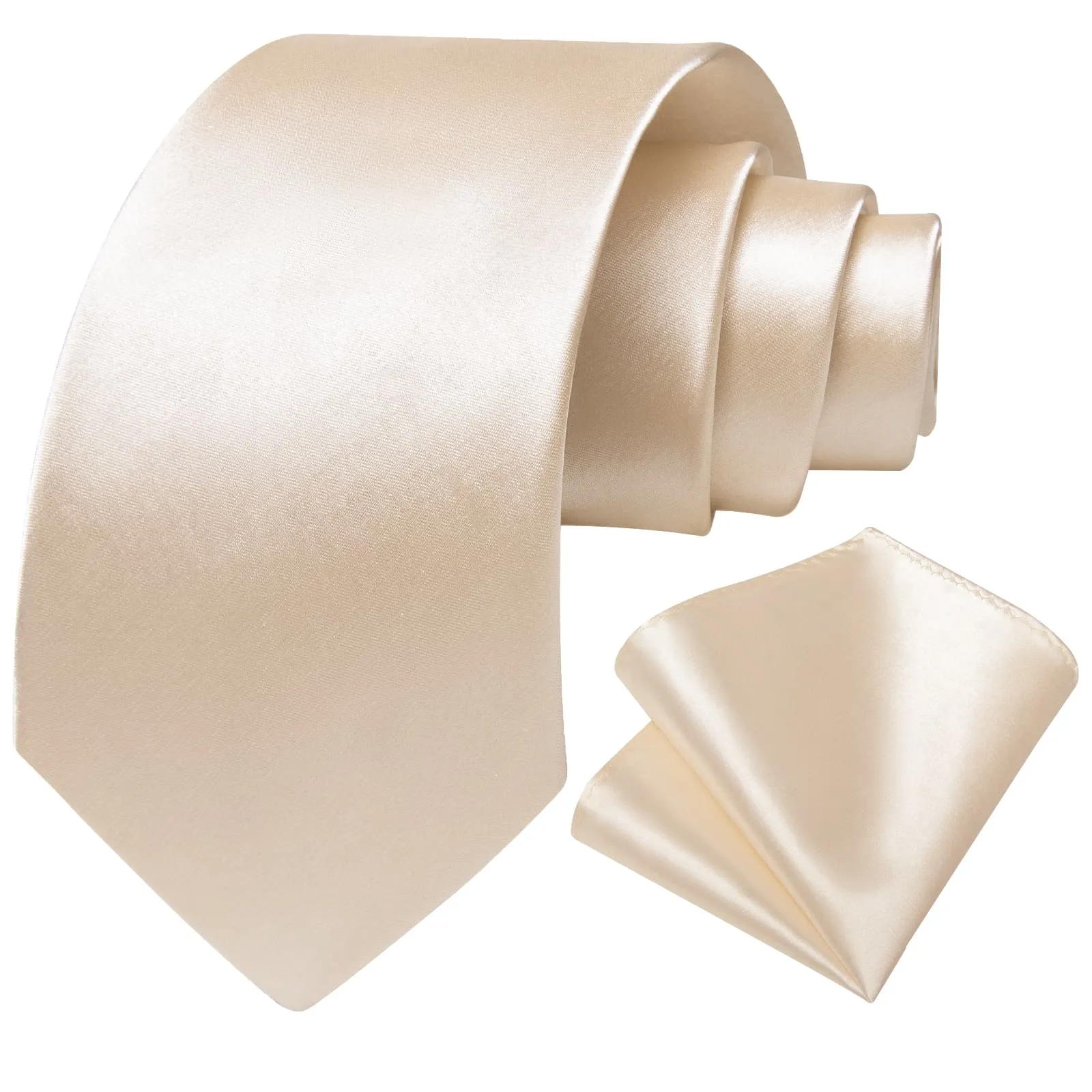 DiBanGu Dress Tie Almond White Solid Mens Silk Business Tie Pocket Square Cufflinks Set