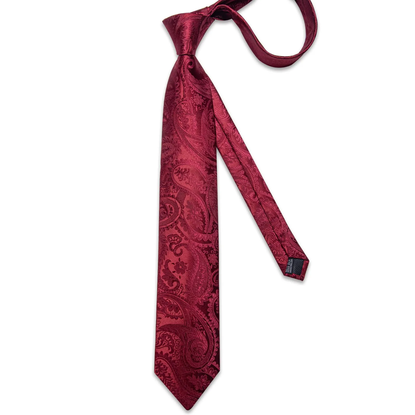 DiBanGu Dress Tie Cordovan Red Floral Mens Silk Work Tie Handkerchief Cufflinks Set