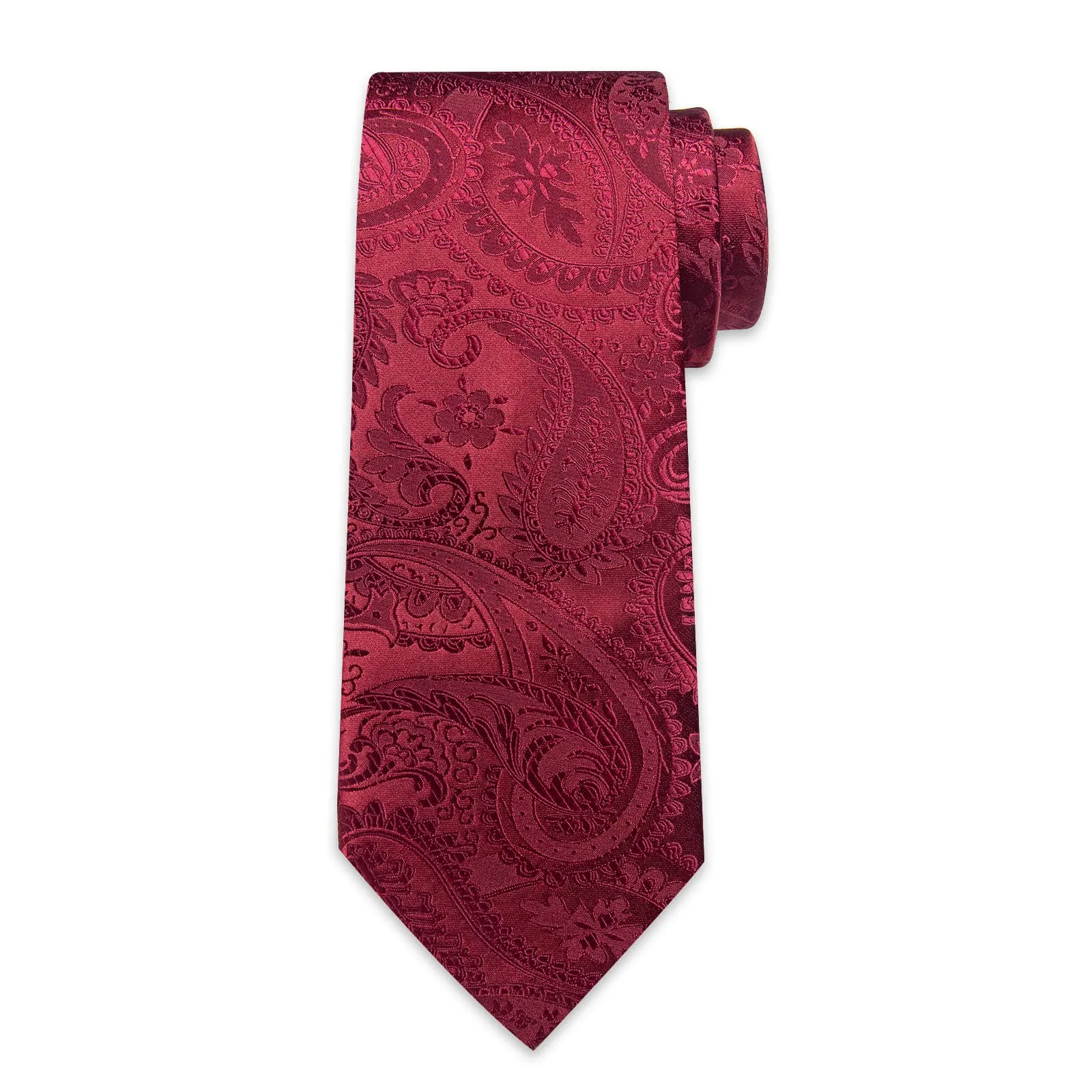 DiBanGu Dress Tie Cordovan Red Floral Mens Silk Work Tie Handkerchief Cufflinks Set