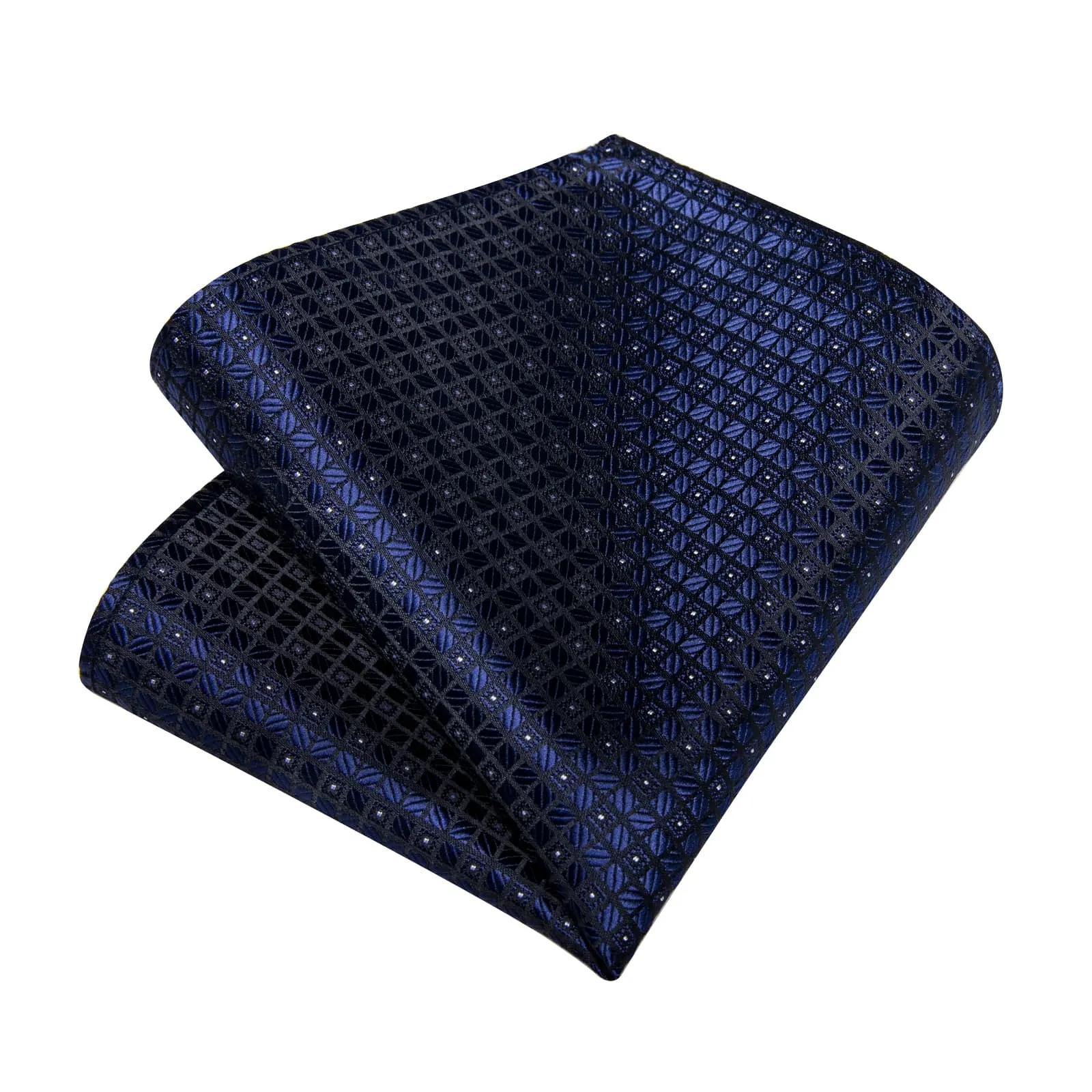 DiBanGu Dress Tie Deep Blue Plaid Men's Silk Tie Handkerchief Cufflinks Set