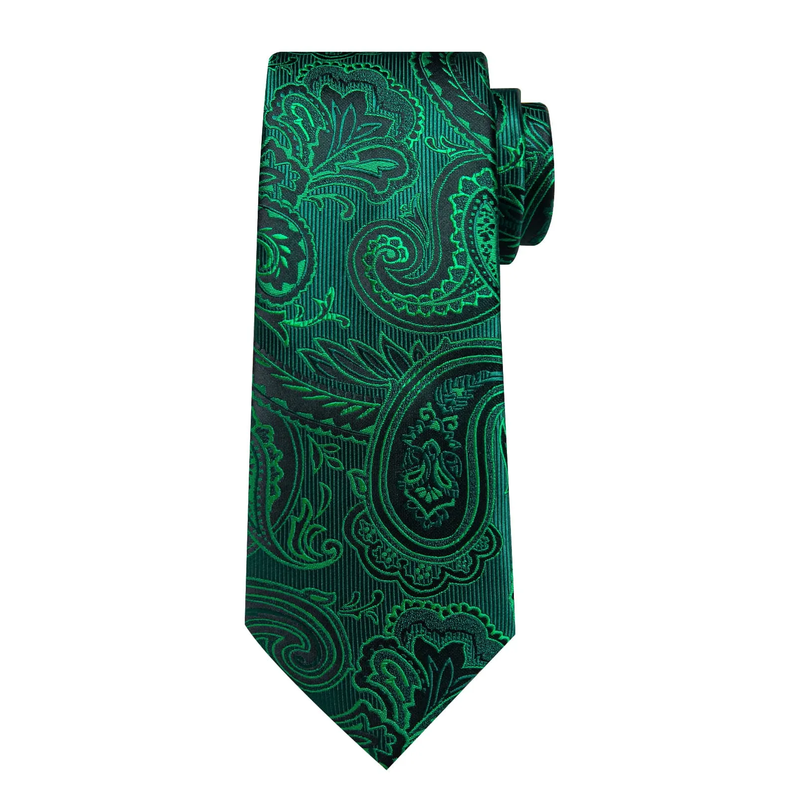 DiBanGu Dress Tie Emerald Green Paisley Men's Silk Tie Handkerchief Cufflinks Set