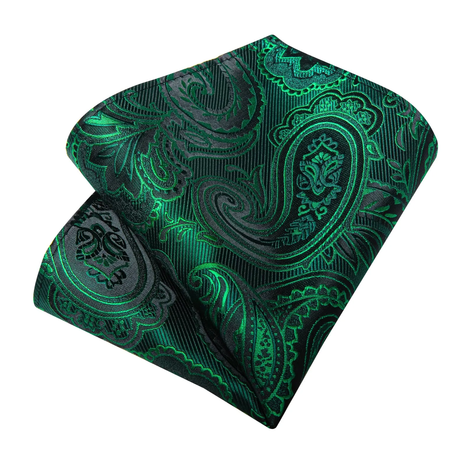 DiBanGu Dress Tie Emerald Green Paisley Men's Silk Tie Handkerchief Cufflinks Set