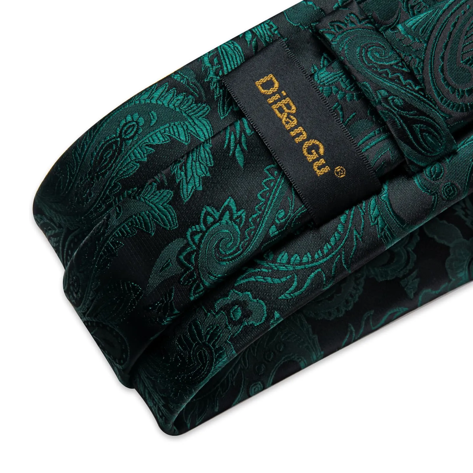 DiBanGu Dress Tie Medium Jungle Green Paisley Mens Work Silk Tie Pocket Square Cufflinks Set