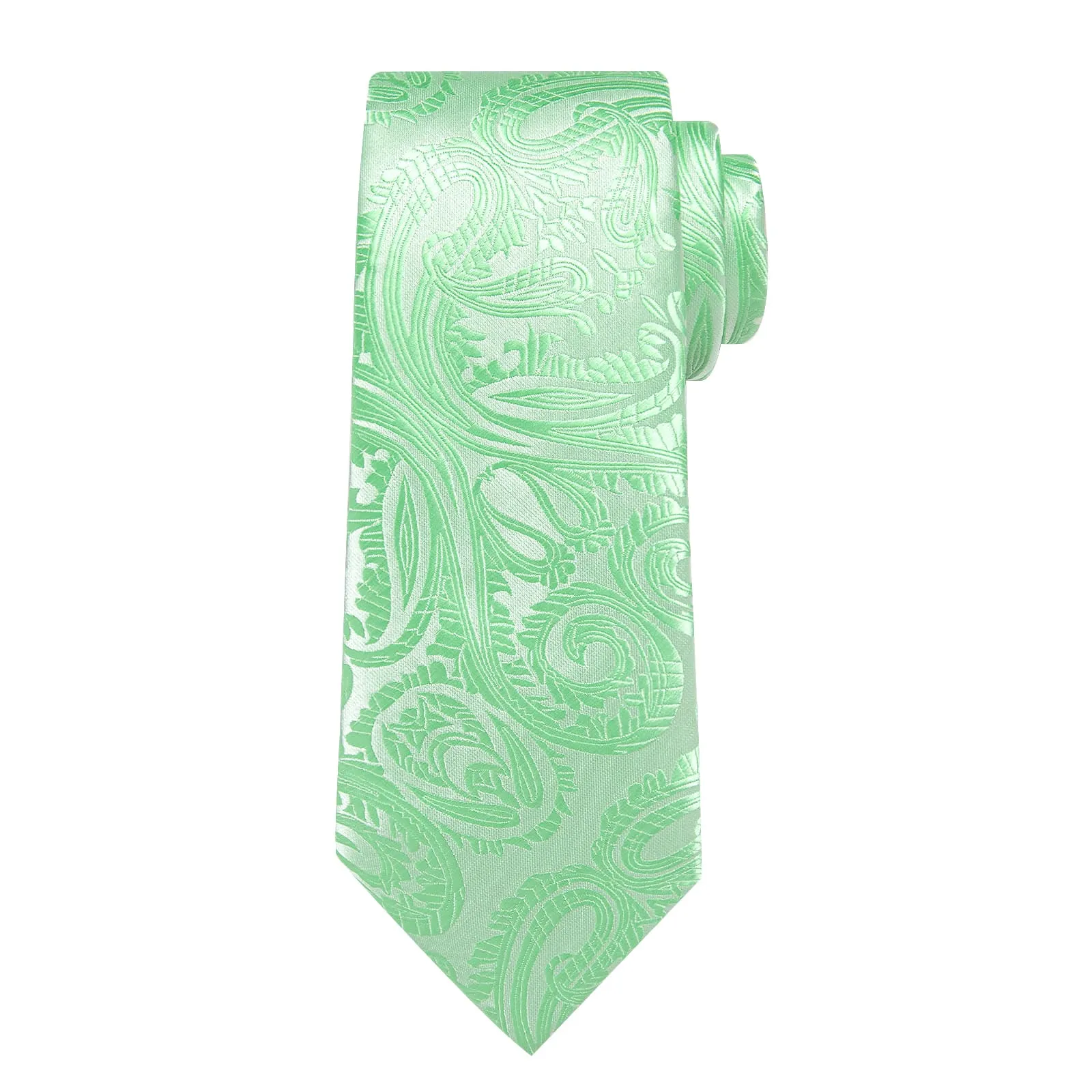 DiBanGu Dress Tie Mint Green Paisley Men's Silk Tie Hanky Cufflinks Set