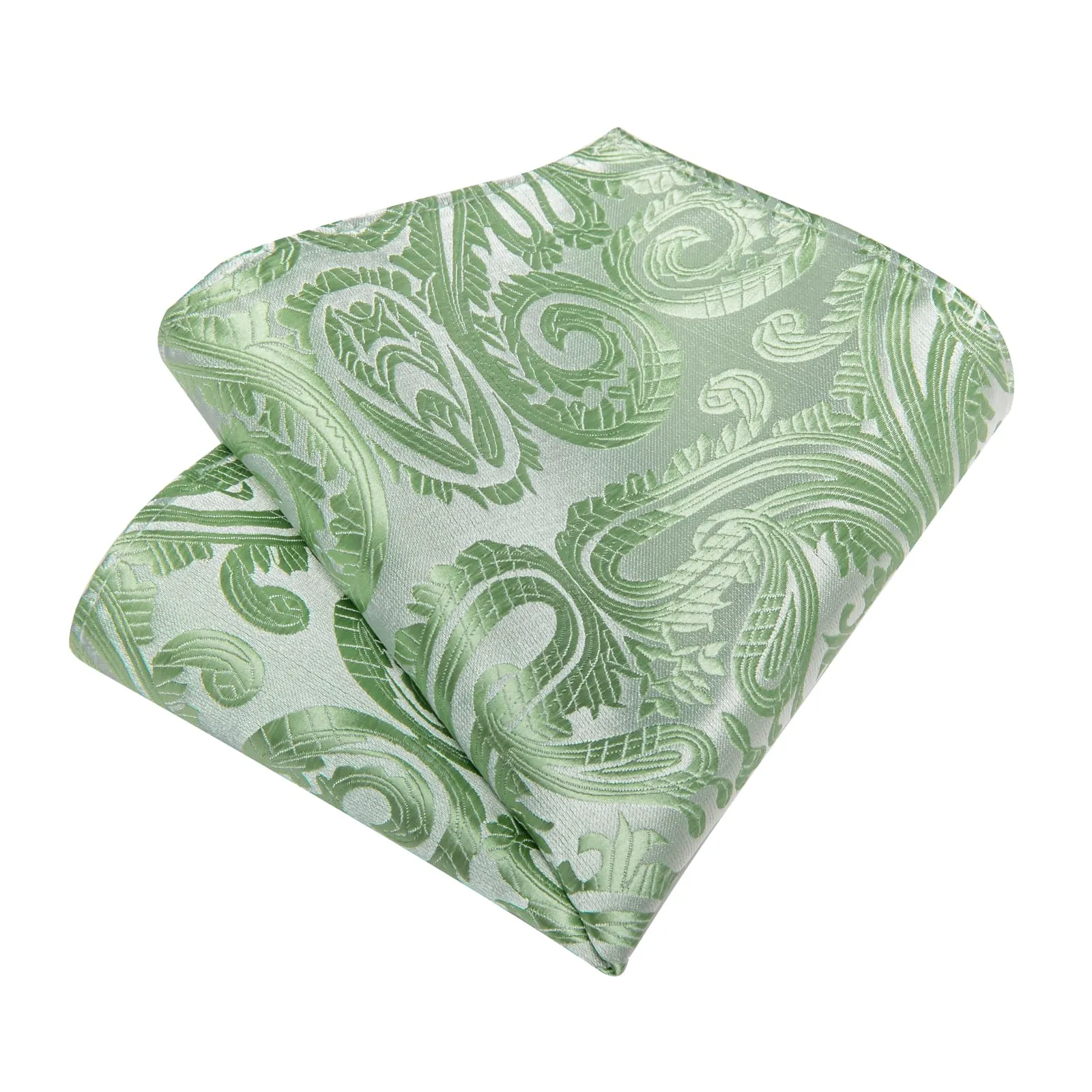 DiBanGu Dress Tie Sage Green Paisley Men's Silk Tie Hanky Cufflinks Set