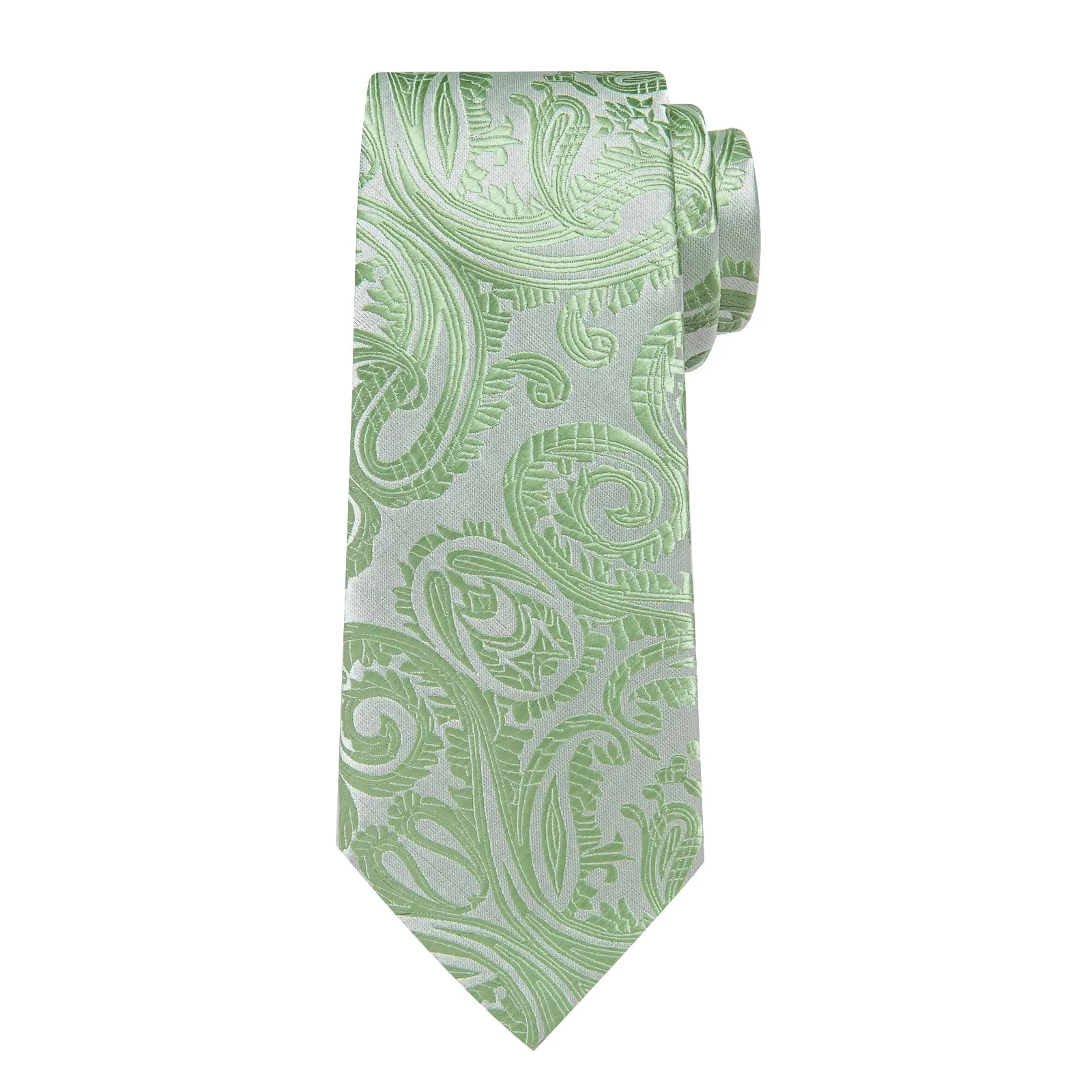 DiBanGu Dress Tie Sage Green Paisley Men's Silk Tie Hanky Cufflinks Set