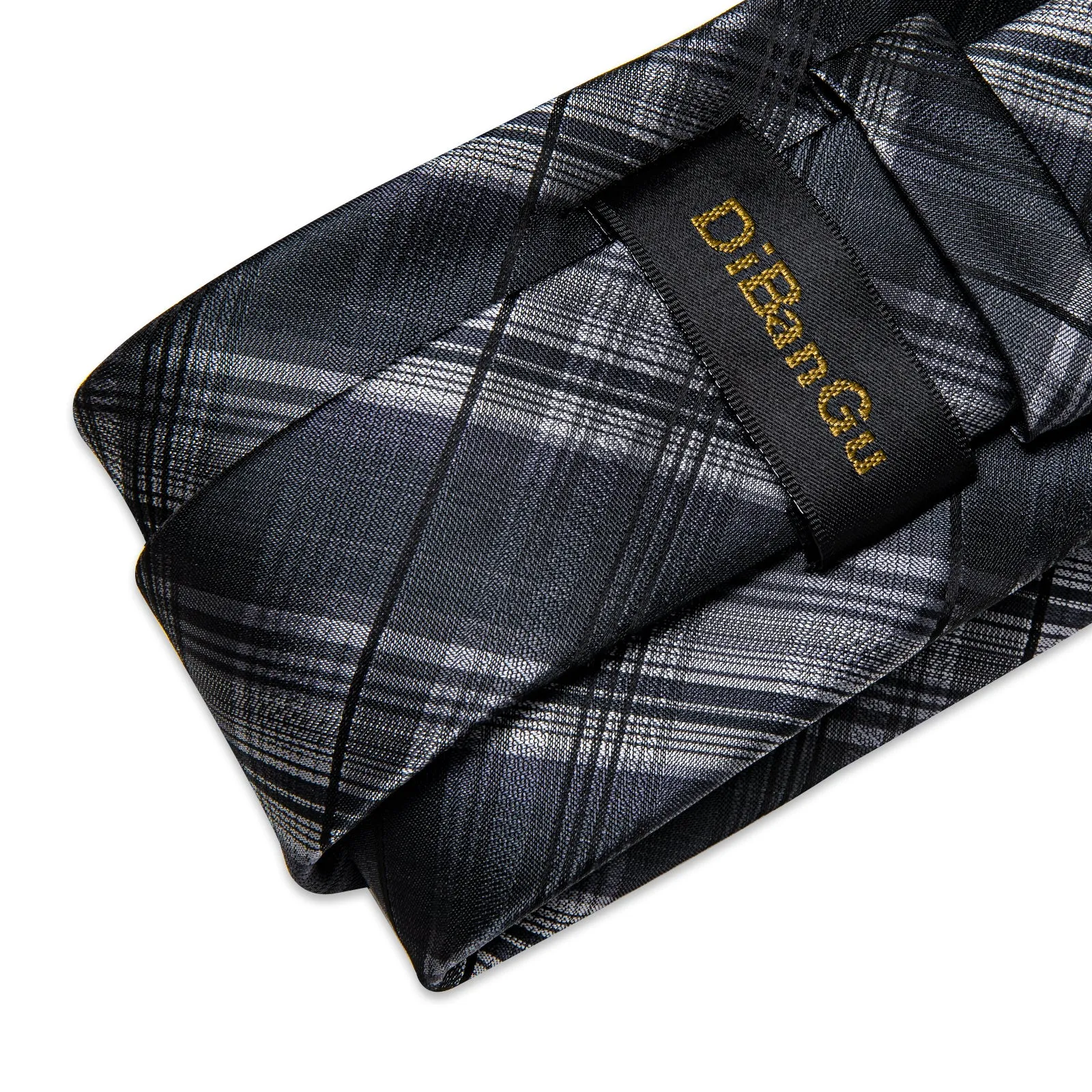 DiBanGu Men's Suit Tie Grey Black Stripe Silk Tie Pocket Square Cufflinks Set