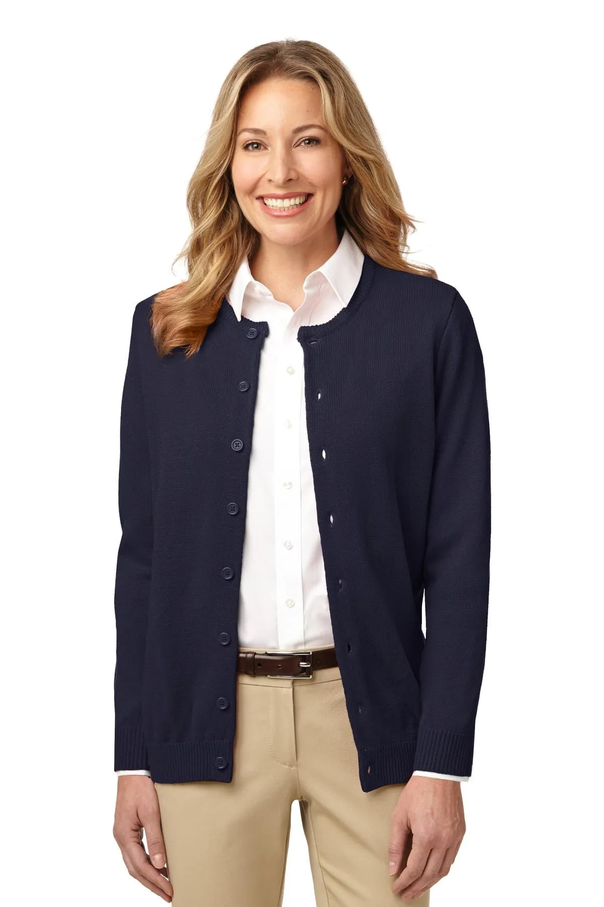 DISCONTINUED  Port Authority ®  Ladies Value Jewel-Neck Cardigan Sweater. LSW304