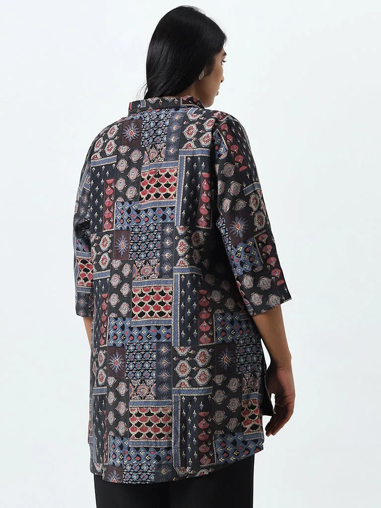 Diza Black Abstract Printed High-Low Tunic