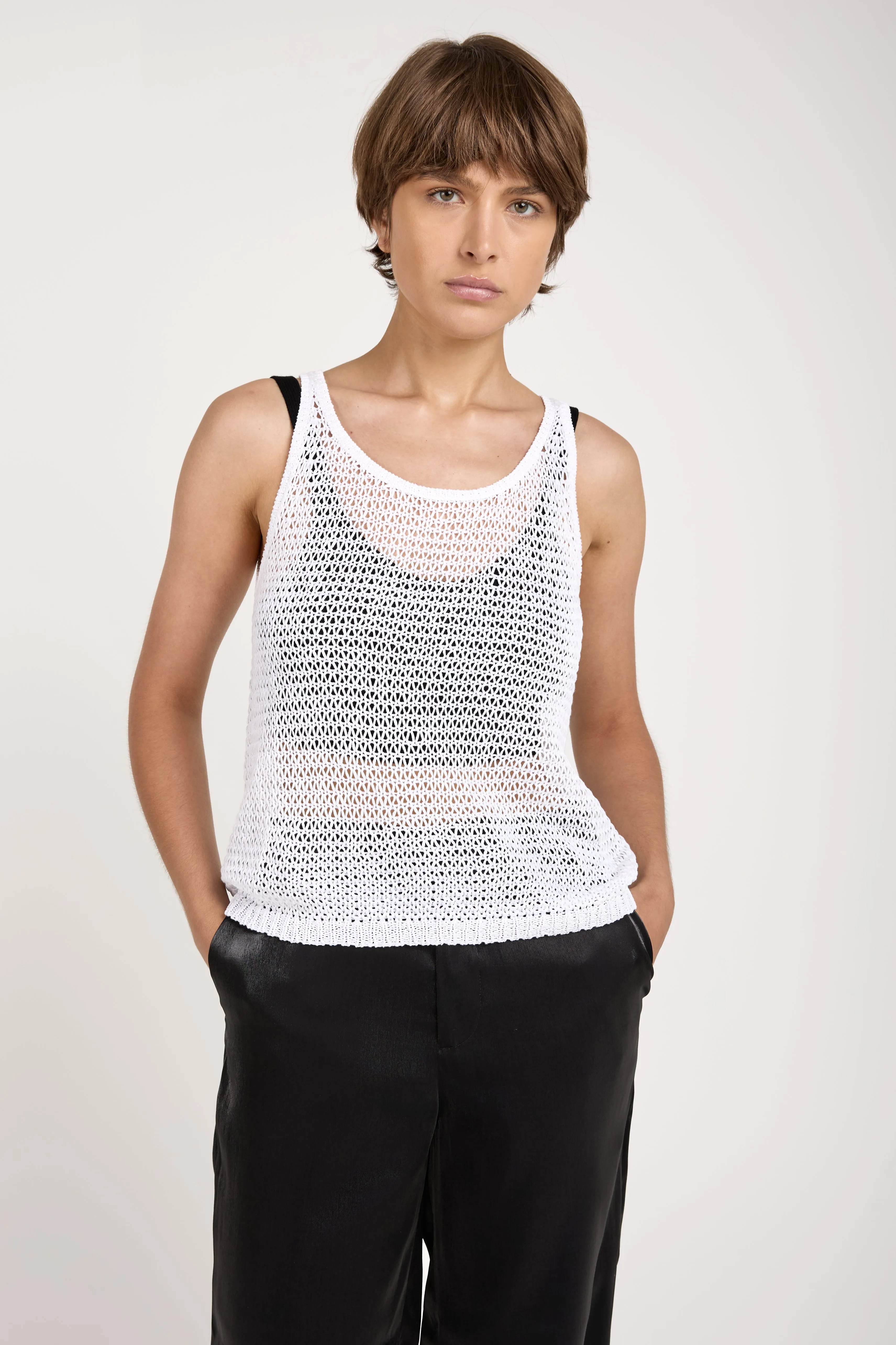 Dreyfuss Sleeveless Cotton Top in White