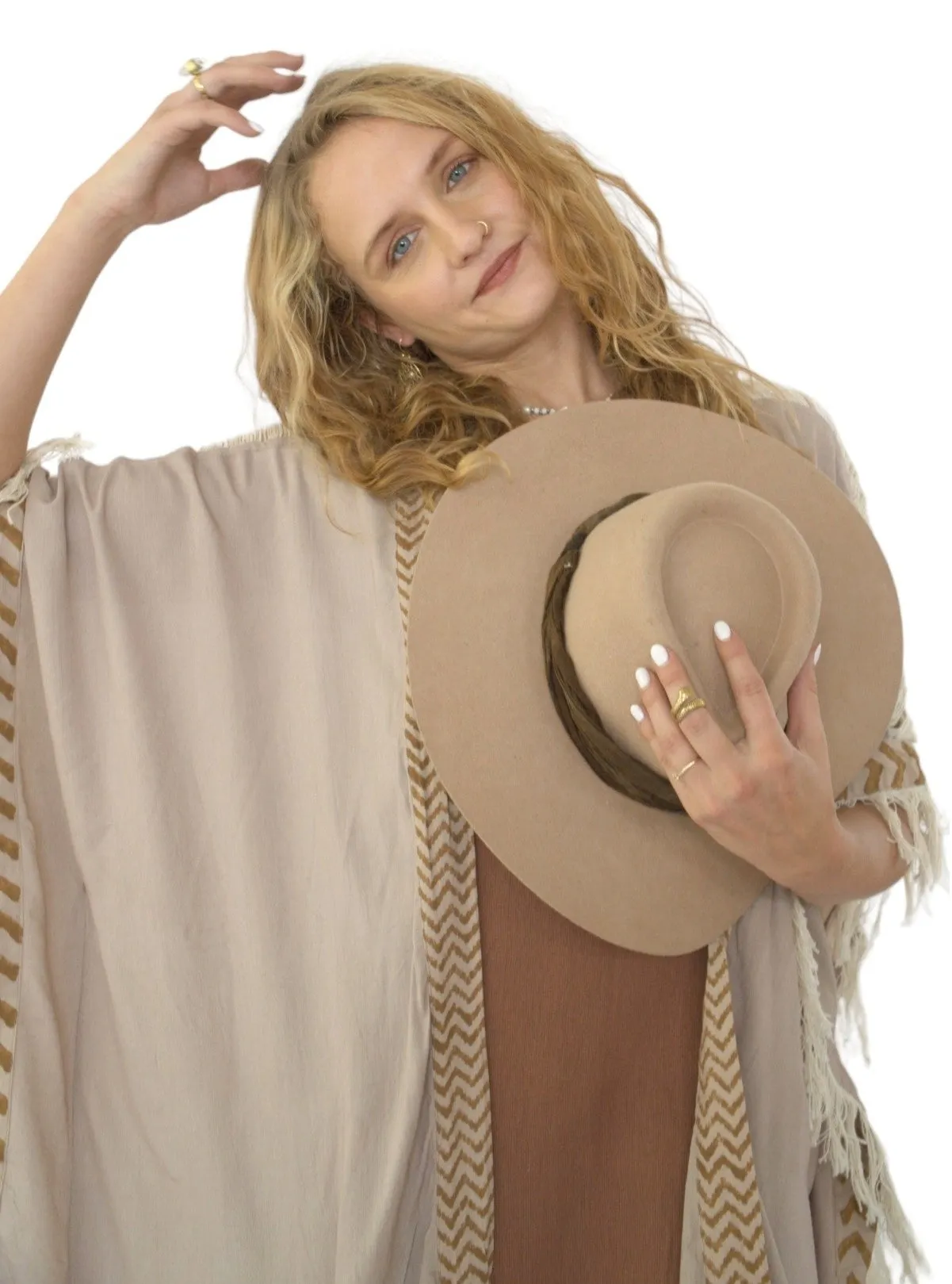 Dusty Rose Closed-Back Fringe Poncho