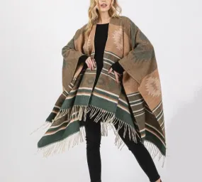 Earthy Embrace Western Print Poncho