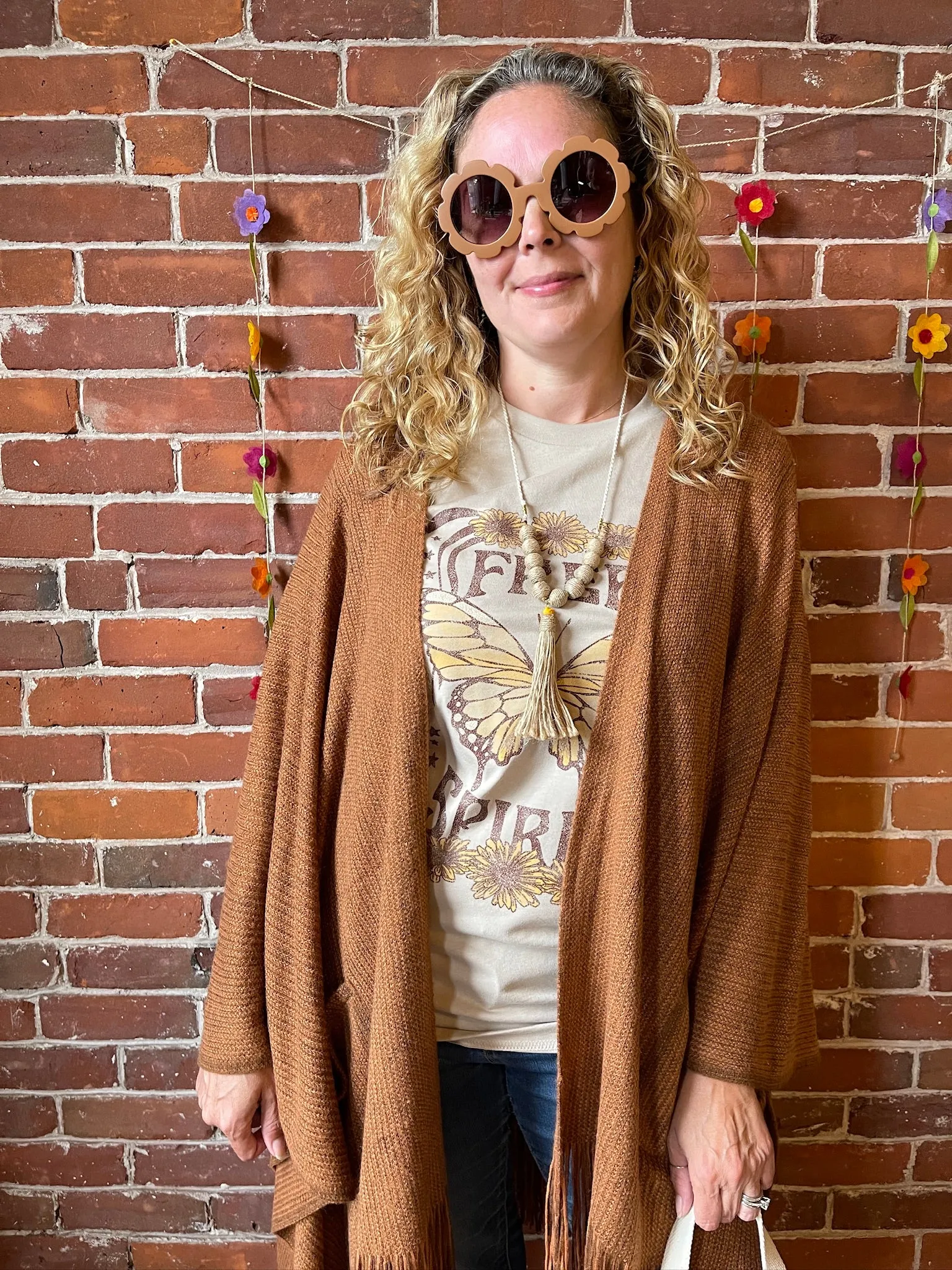 Earthy Mama Long Brown Fringe Poncho With Pockets